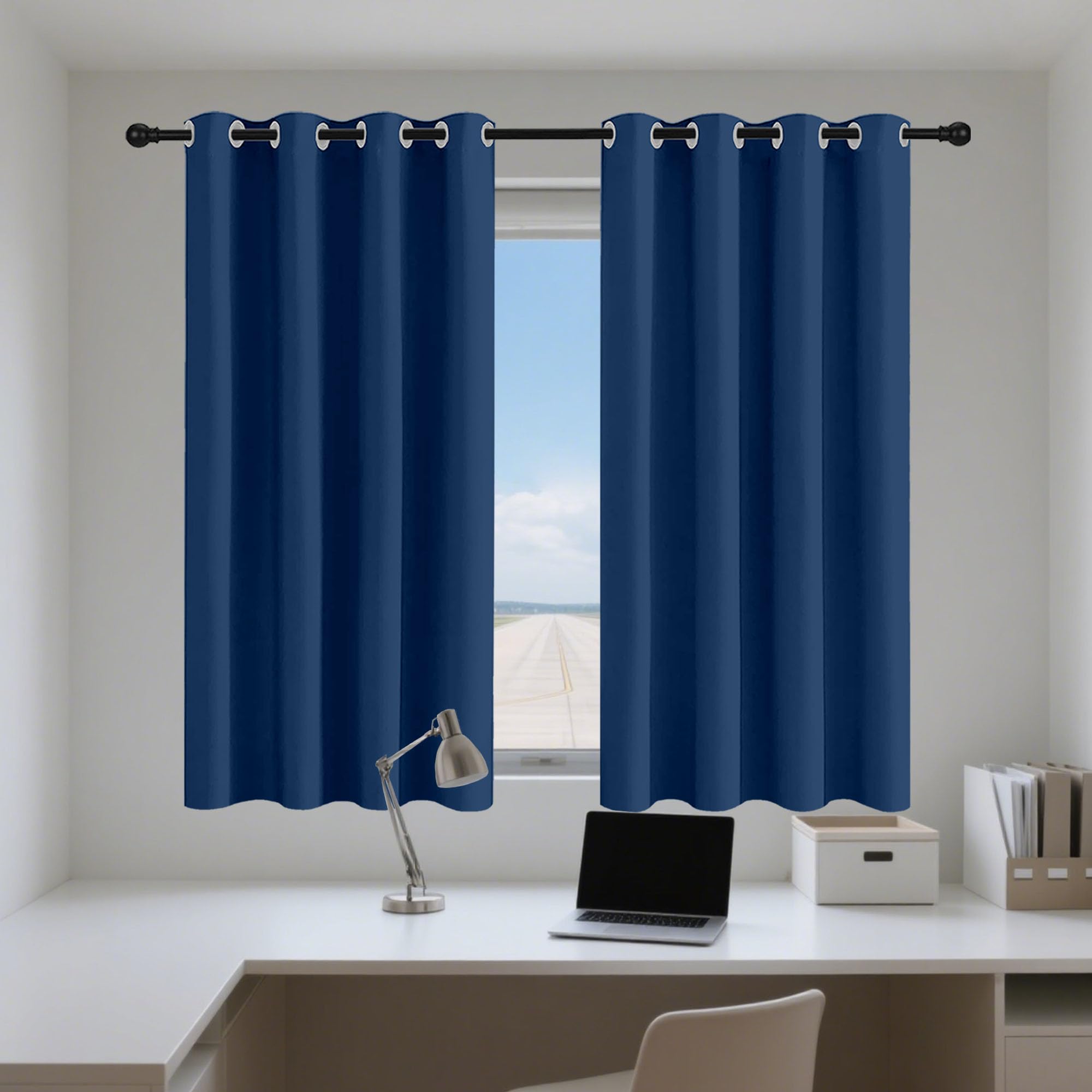 Rideaux occultants pour chambre et fenêtres de maison avec oeillets intégrés bleu foncé