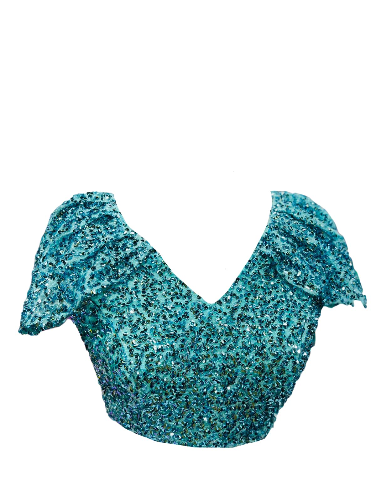 Vihu Fashion Women's Velvet Solid Cap Sleeve Blouse (Hanging Sequins Rama_Rama_38)