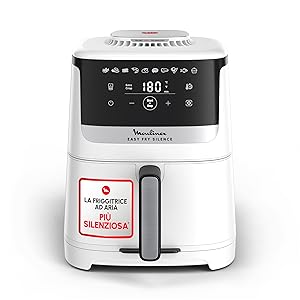 Moulinex Easy Fry Silence, Friggitrice ad Aria Silenziosa 5L / 1.5kg per 6 Persone, 1670W, Sistema Easy Clean & Store, 10 Programmi, Touchscreen e Cestello Lavabile in Lavastoviglie, Bianca EZ5521