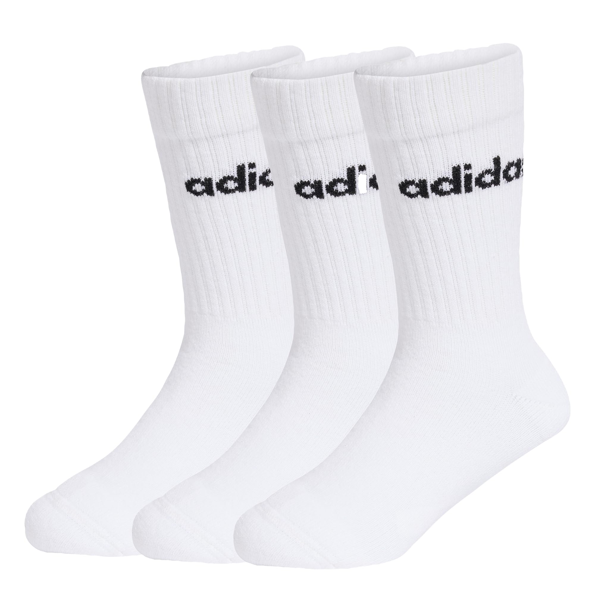 adidas Unisex Kids Linear Kids Crew 3 Pairs Per Pack Socks, white/white/white, 4-5 Years