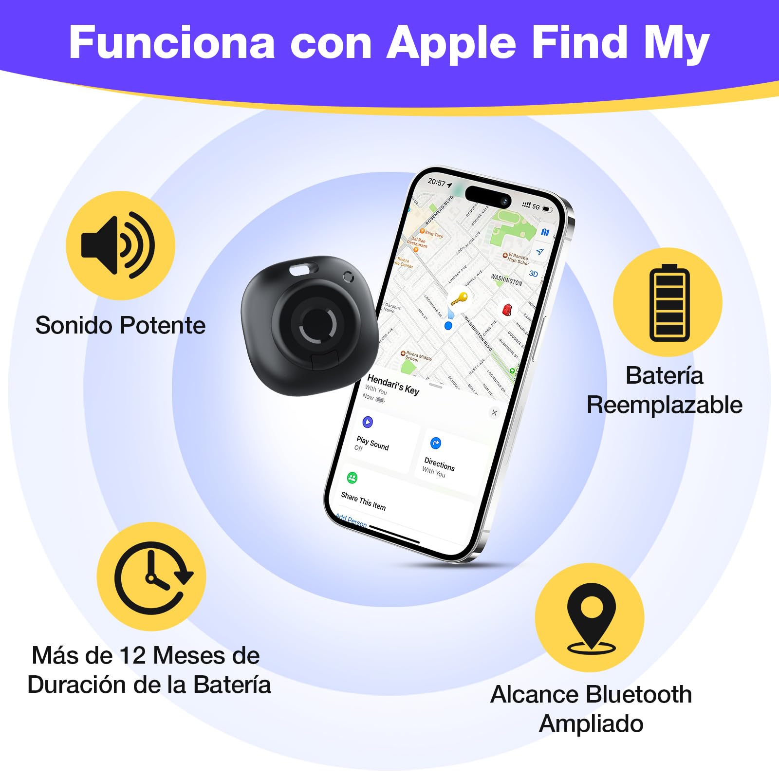 PcEoTllar Rastreador Inteligente Bluetooth Localizador de Objetos, Compatible con Apple Find My (Solo iOS), para Llaves, Equipajes, Maletas, Carteras, Bolsos, Bicicletas (2 Unidad) — view 6