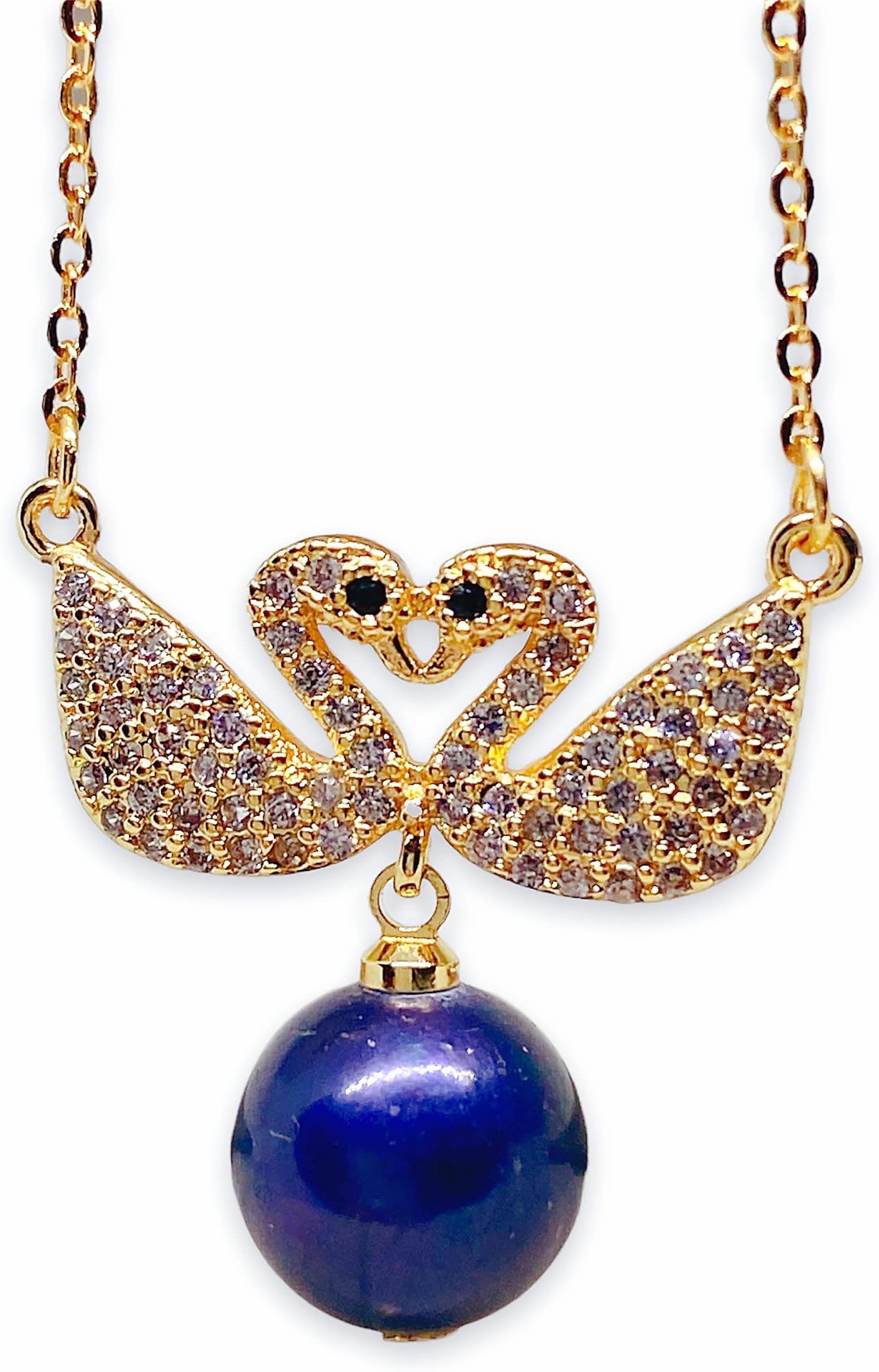 Tahitian peacock pearls swan designed necklace 18k Gold plated 925 silver inlaid with shiny diamonaid necklace