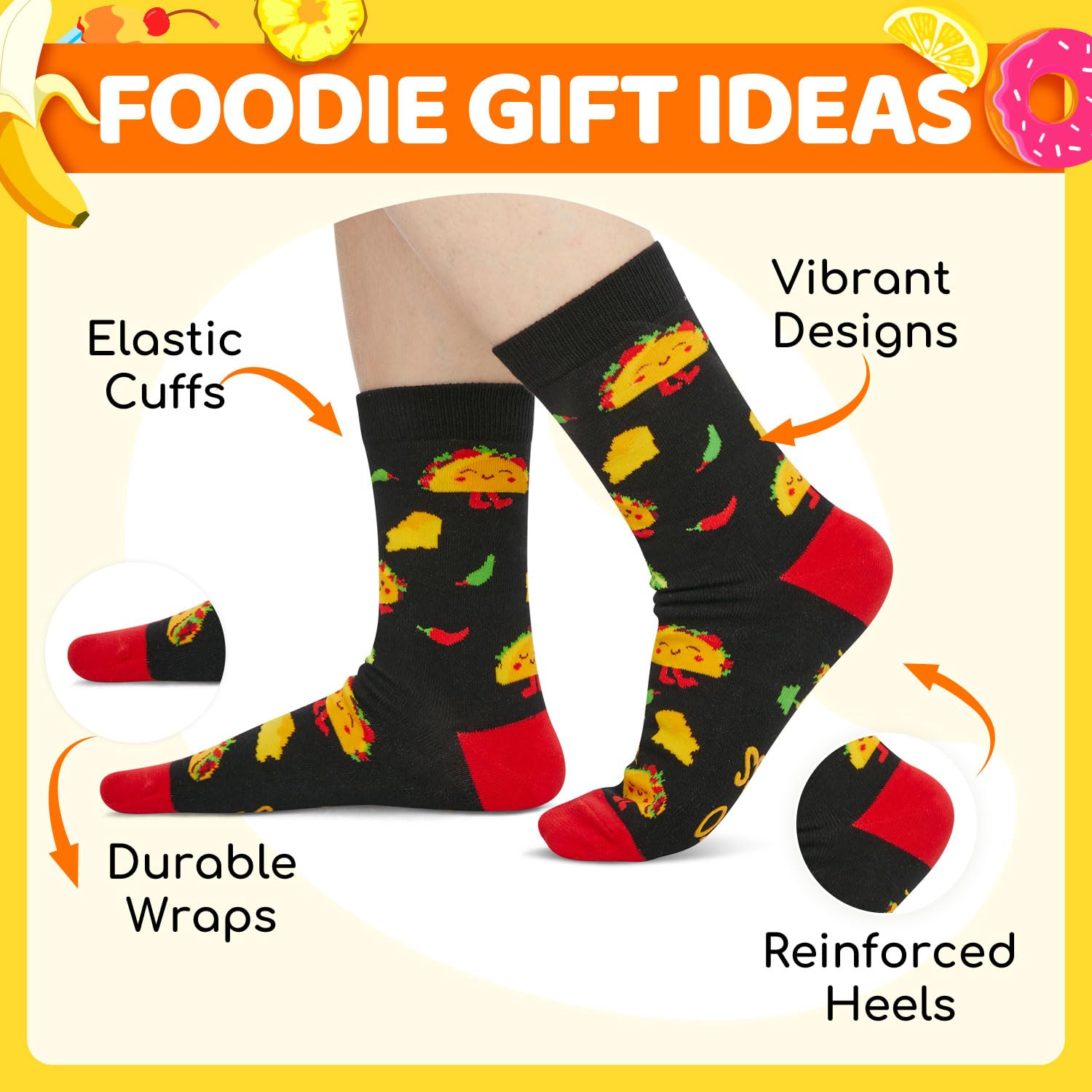 HAPPYPOP Food Socks for Men Women - Taco Bacon Egg Socks, Taco Bacon Food Lovers Gifts