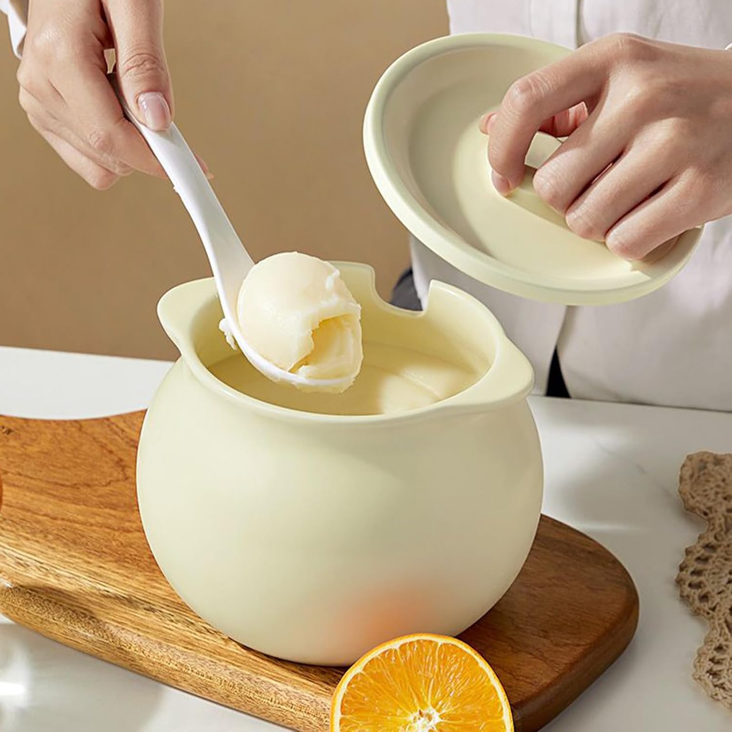 Bacon Grease Container, Heat-Resistant Material, Creamy, Green, Cooking Fat Storage, Grease Storage Canister, Reusable, For Kitchen Cooking Baking Holiday