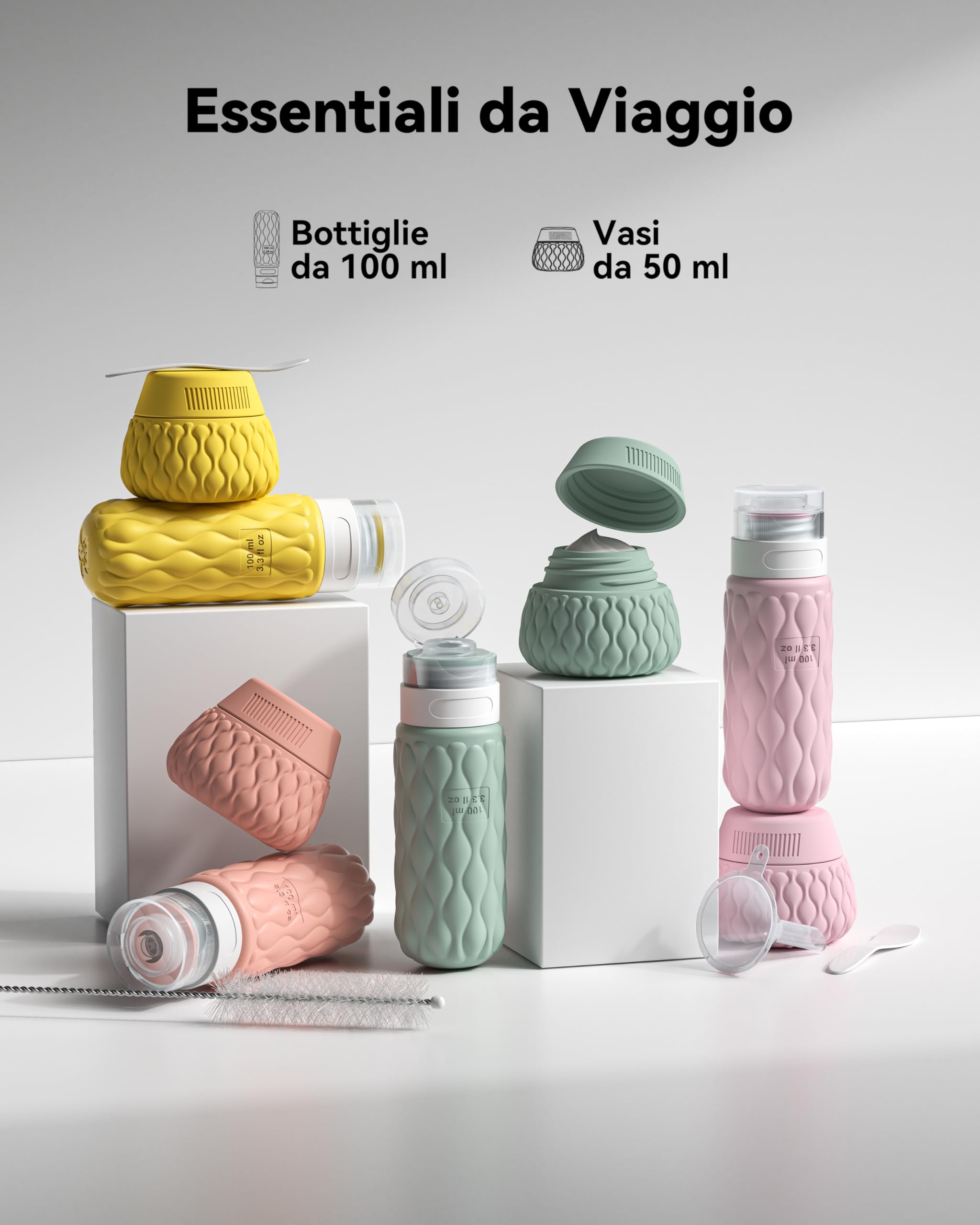 Lericttor Contenitori Viaggio Liquidi 100/50 ml, 8 Pezzi Bottiglie da Viaggio Aereo in Silicone, Set di Flaconi da Viaggio con Borsa da Toilette, Boccette da Viaggio per Shampoo, Lozione, Cosmetici