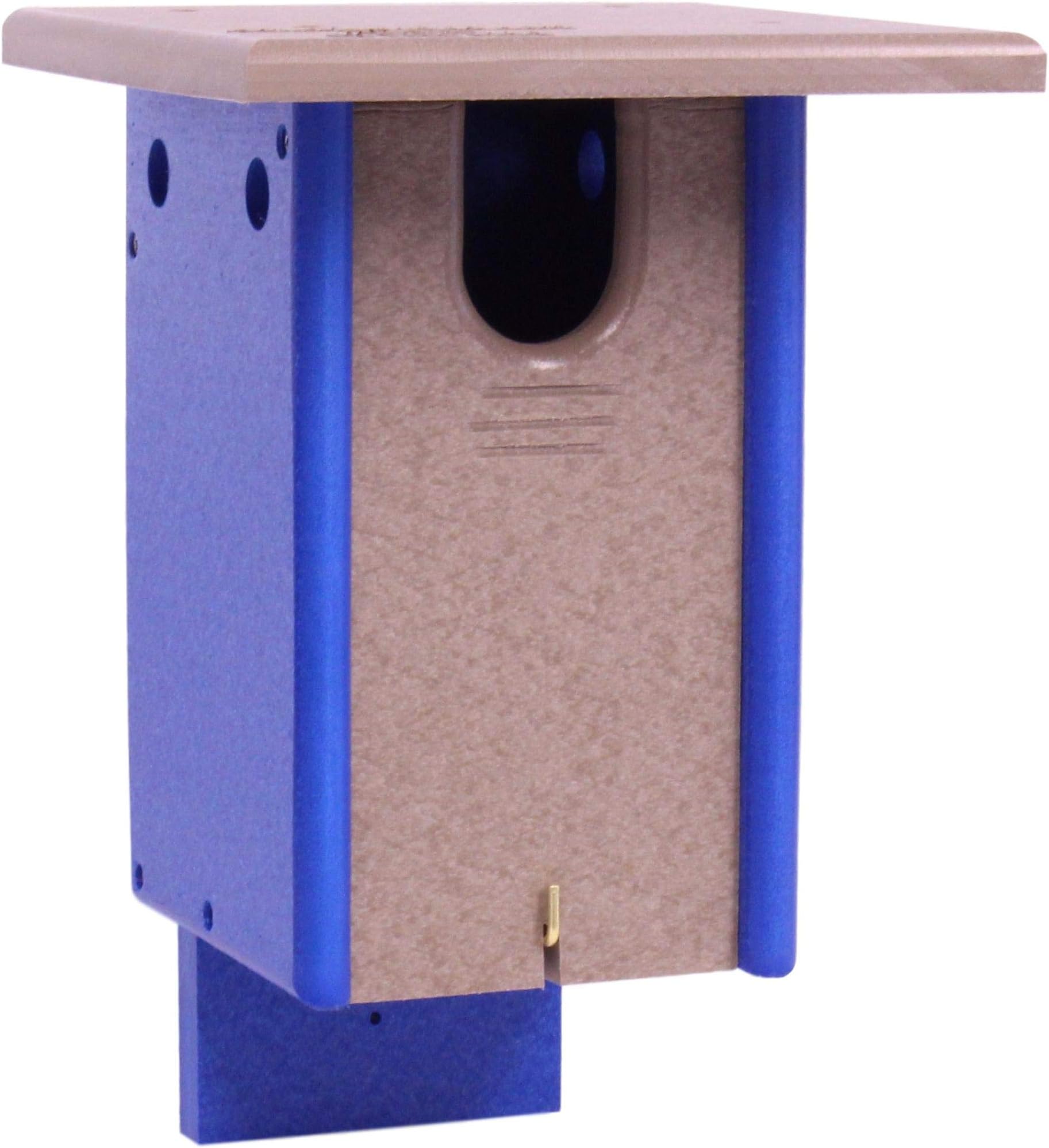 AmishToyBox.com Bluebird House, Post Mount, Amish-Made with 100% Recycled Poly Lumber (Weathered Wood/Blue)