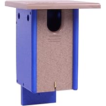 Bluebird House, Post Mount, Amish-Made with 100% Recycled Poly Lumber Weathered Wood/Blue