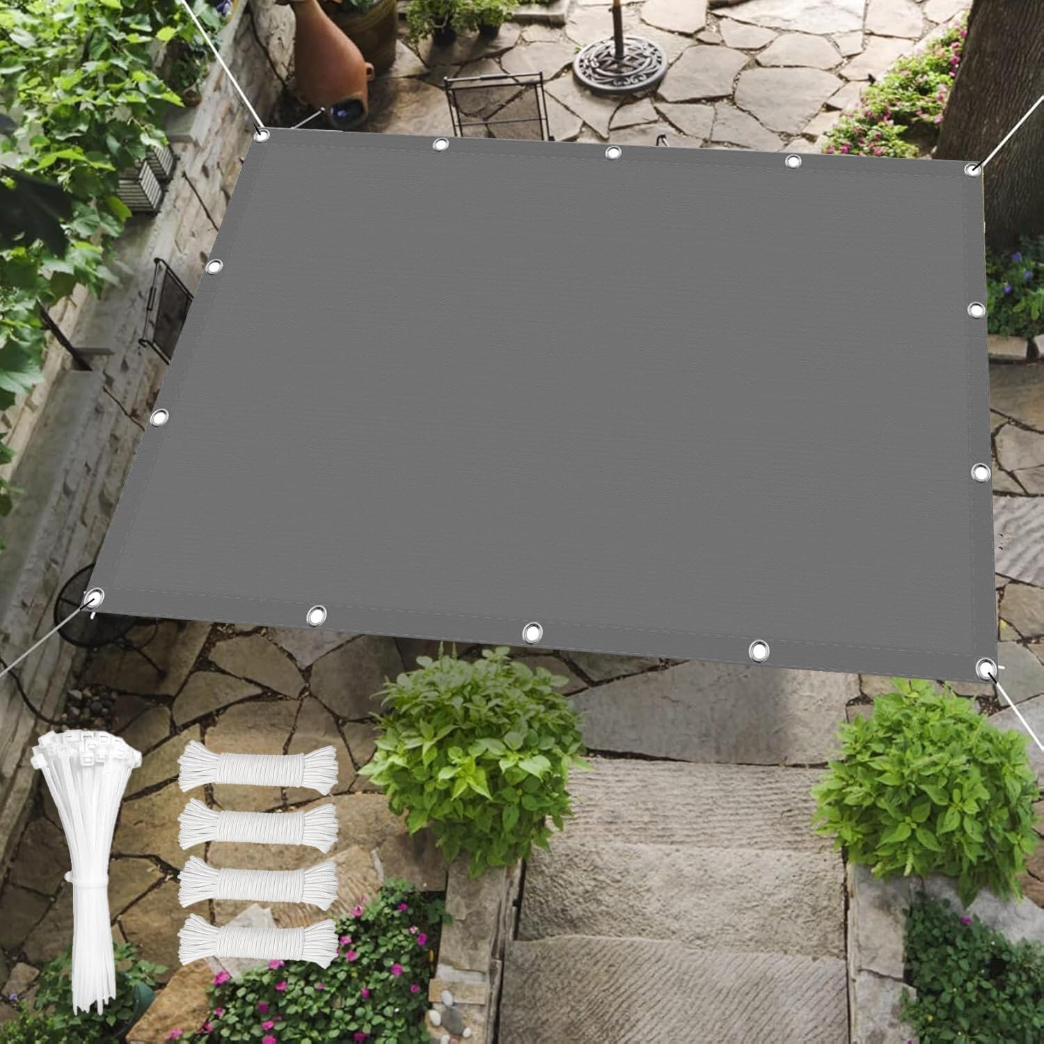 Sonnensegel 2.8x2.8m Wasserdicht Rechteckig Markisenstoffe Meterware Viele Größe Farben Sonnensegel Balkon UV Schutz Sonnenschutz Markise Mit Ösen Und Kordel für Balkon Terrasse Garten,Dunkelgrau