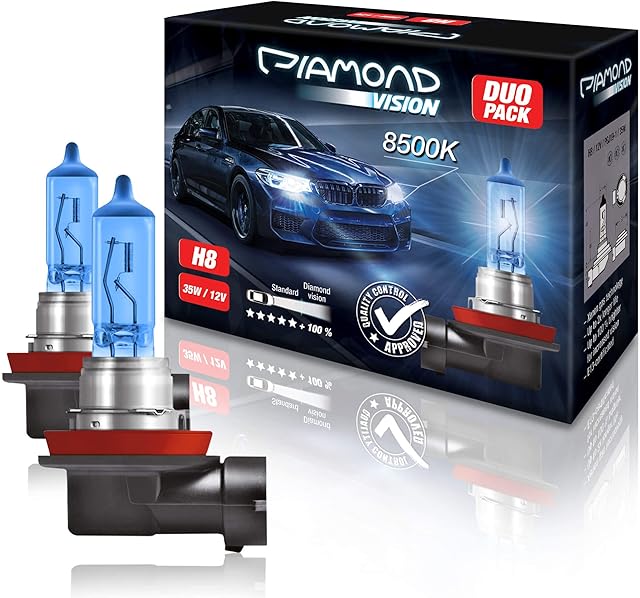 Diamond Vision Xenon Look Effect, żarówki halogenowe, 2 x H8 12 V 35 W, Super White 8500 K, światło mijania, światło przeciwmgielne, zimna biel, Duobox PGJ19-1