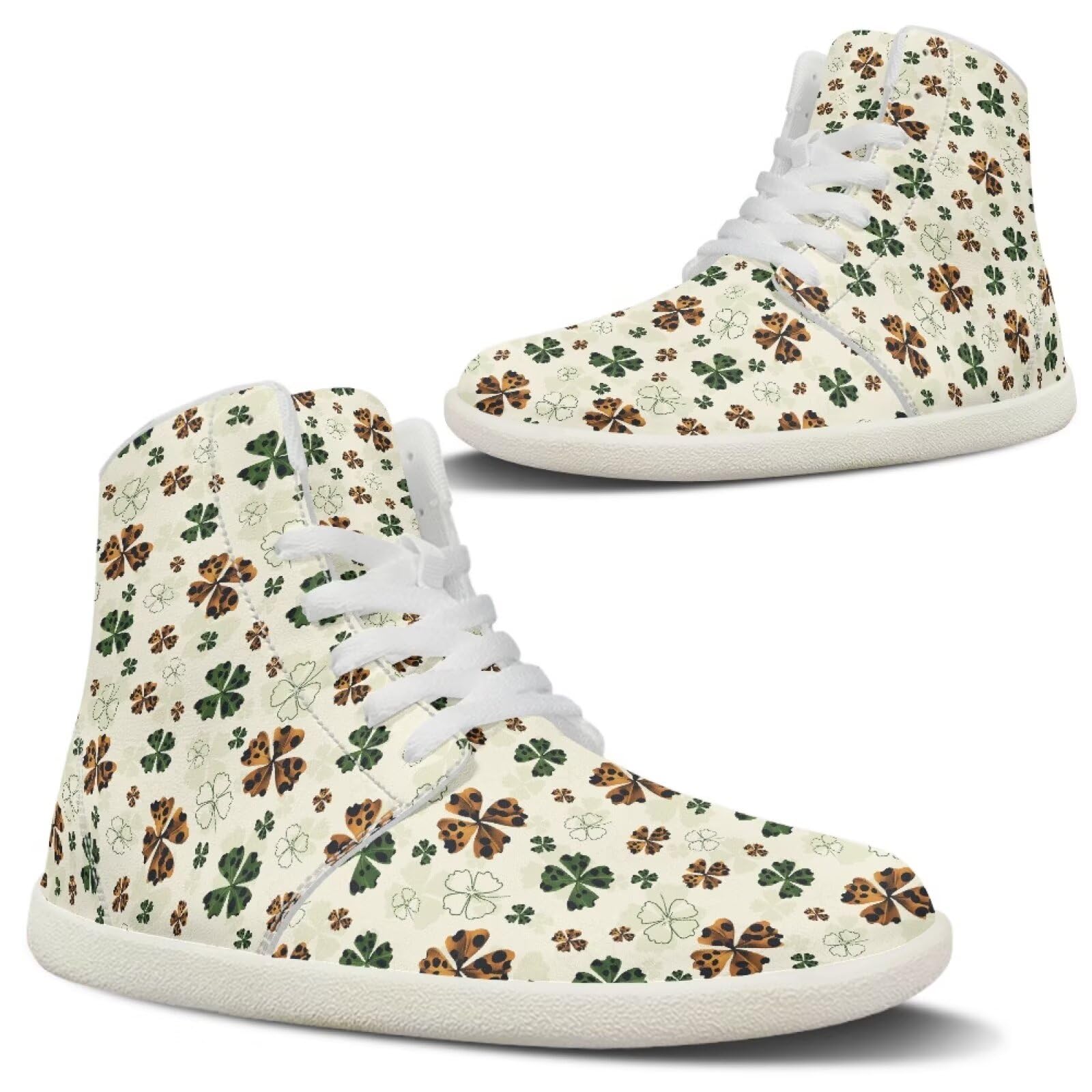 Fuxowvby St. Patrick's Day Barefoot Women Casual Wide Toe Zero Drop Non-Slip Waterproof Lightweight Cozy Running Tennis Sneakers High Top Athletic Outdoor Walking Sneaker for Women White US 7