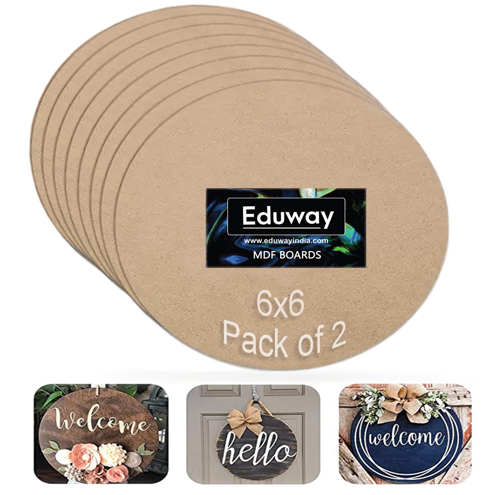 eduway® 6 inch round mdf board for mandala, lippan, resin art & craft, 4mm thick,pof 2 premium cardboard material for artists, art & craft - hard cutout in small and large sizes (15x15 cms)
