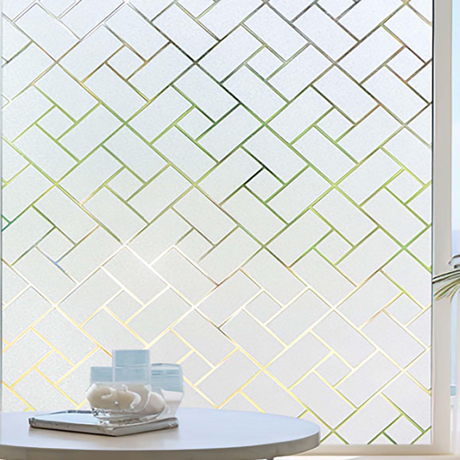 Window Film Privacy 85 x 210 cm Privacy Protection, Non-Adhesive Static Cling Removable Vinyl Heat Cotrol Anti Uv, Light Blocking Static Window for Home Office, Oblique Grid