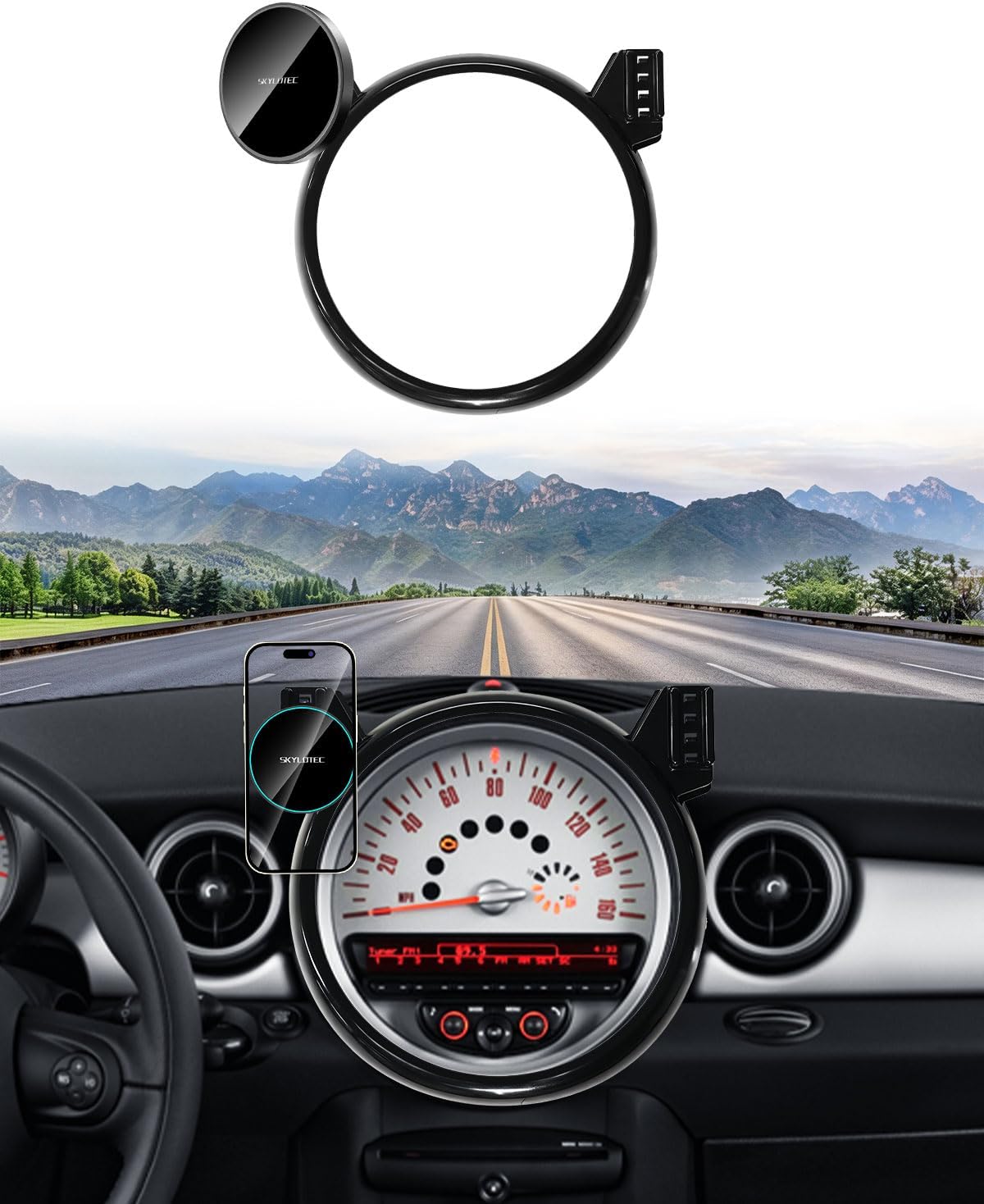 SKYLOTEC Dual Phone Mount for BMW MINI Cooper 2007-2013 Accessories Car Magnetic Phone Holder Compatible with Magsafe, Strong Magnets 15W Wireless Charger Cell Phone Holder