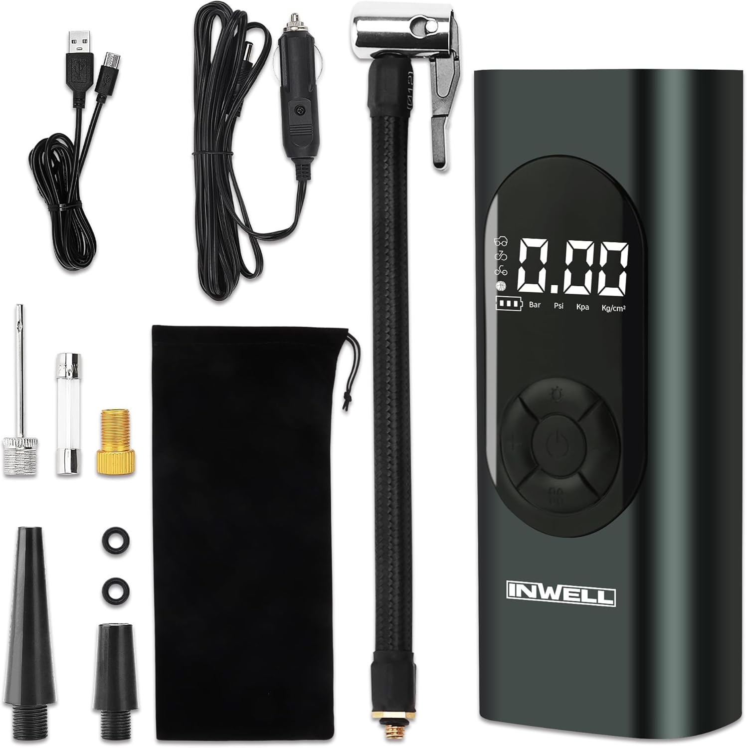 Inwell Tire Inflator Portable Air Compressor,Auto Air Pump,Smart Bike Pump,Electric