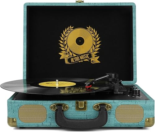 Miniatura 8 de Reproductor de Discos de Vinilo 3-Velocidades Bluetooth, Portatil, Maletín, con Correa, Soporta Bluetooth, Salida RCA, Entrada Auxiliar de 3.5mm y