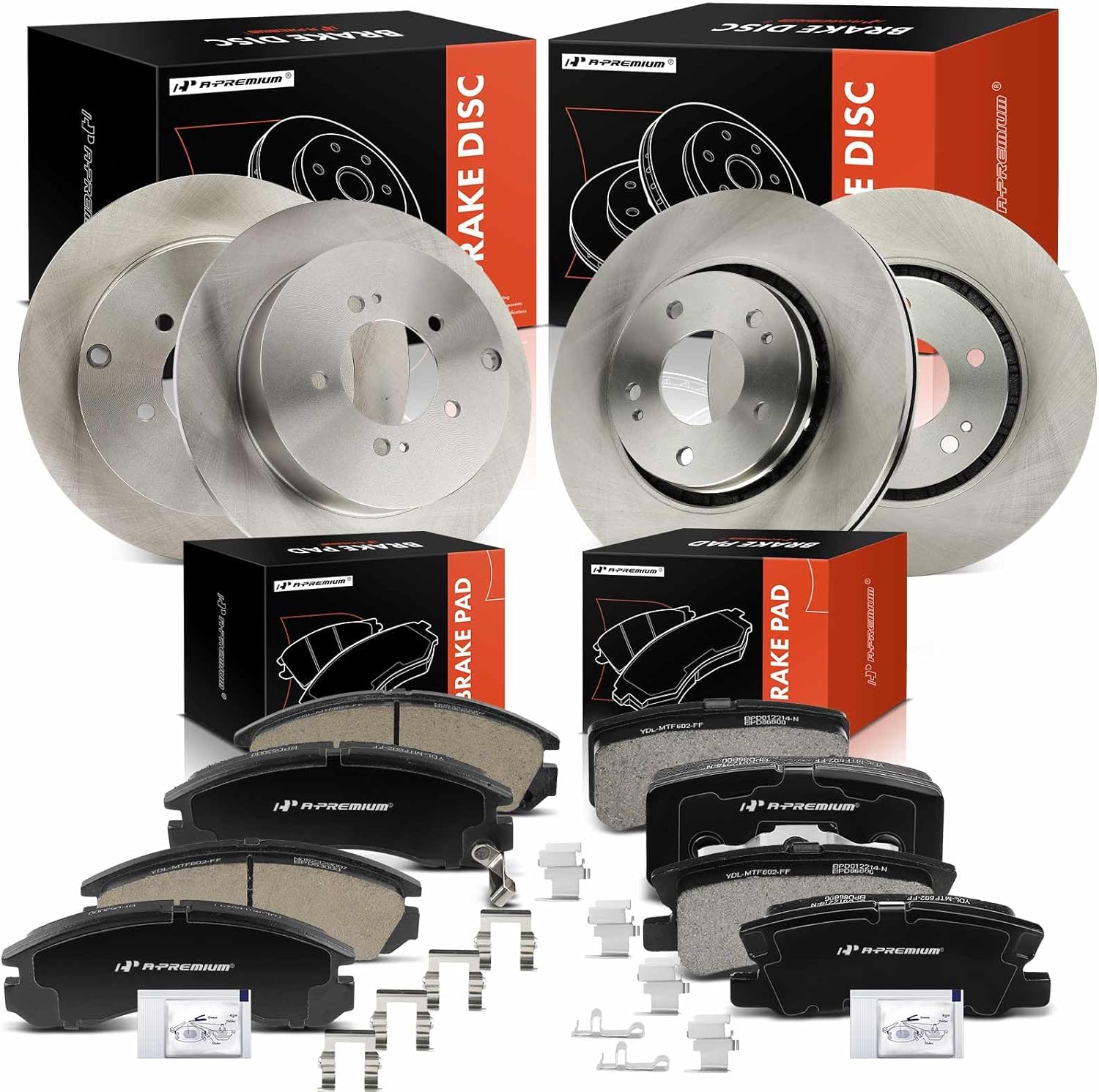 A-Premium Front Vented and Rear Solid Disc Brake Rotors + Ceramic Pads Kit Compatible with Select Mitsubishi Models - Lancer 2009-2015, 12-PC Set