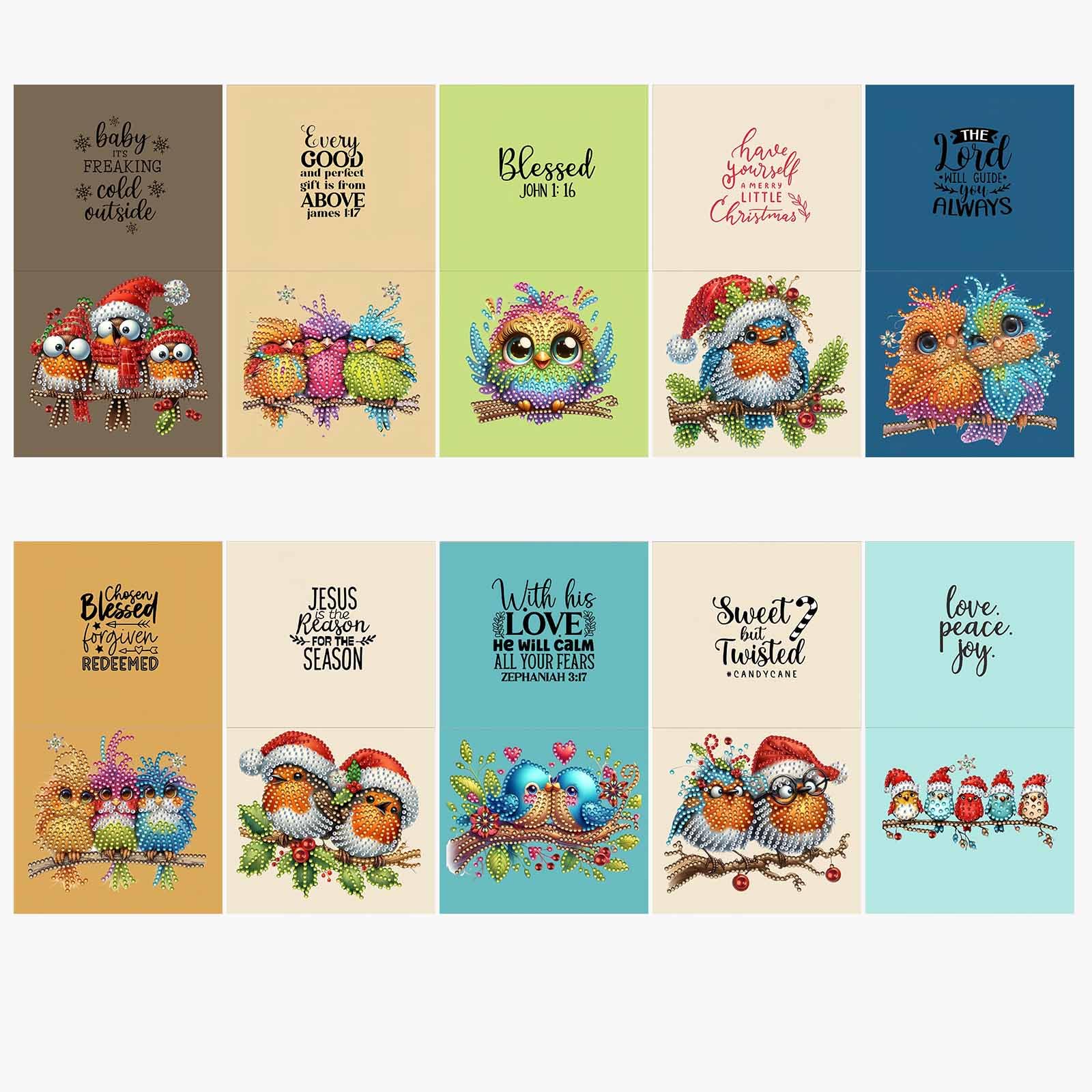 Lebartm 10Pcs Folding Christmas Greeting Card DIY Diamond Art Painting Creative Design Foldable Thank You Cards with White Envelopes Blessing Greeting Card Set for Festival Birthday-Bird โ image 1