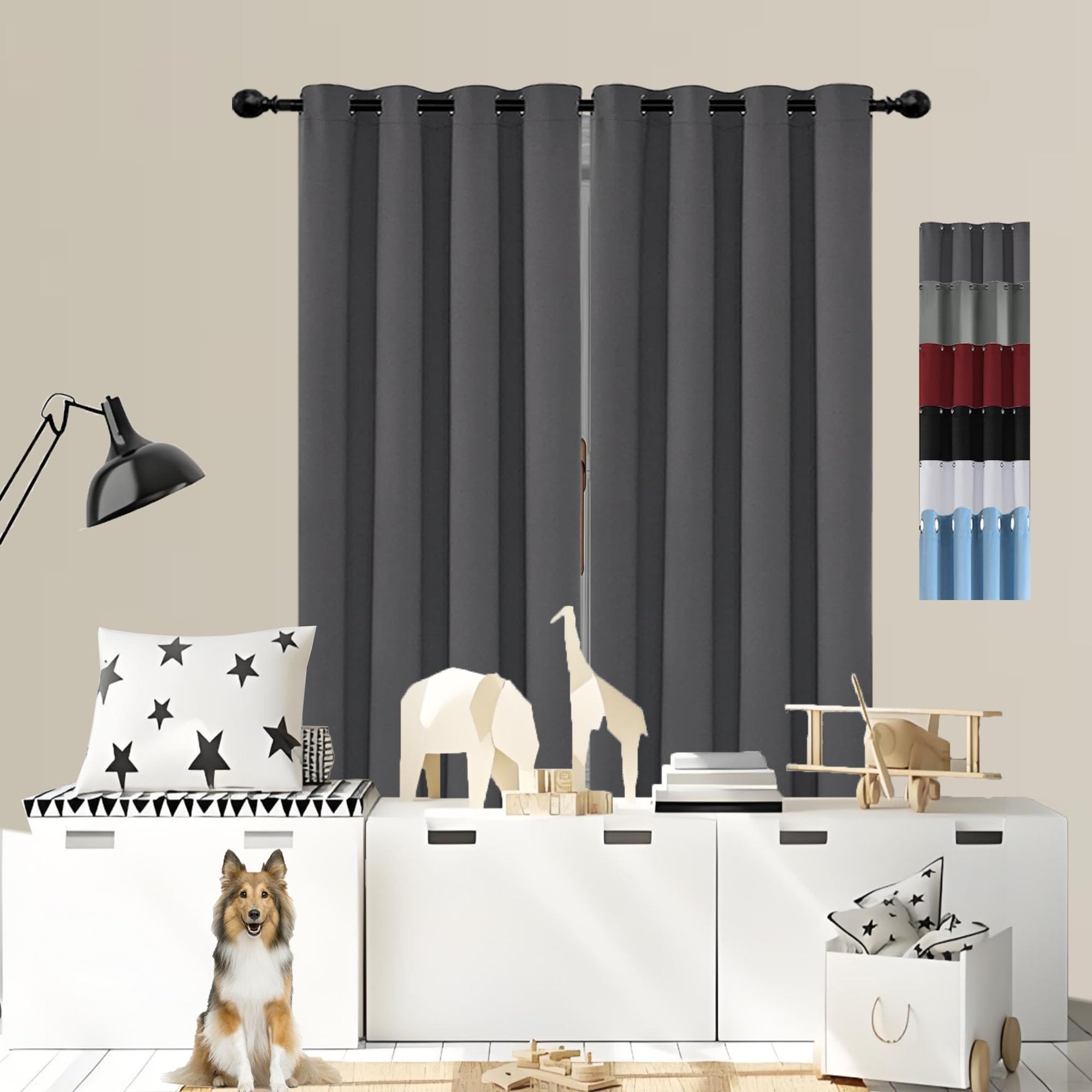 Rideaux sur Mesure 180 x 105 cm Anti Chaleur Tenture Opaque à Oeillets Decoration Rideaux Rideaux Légers,pour Salon, Gris Foncé