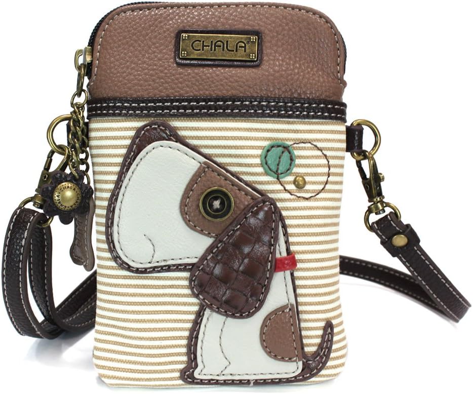Dog Collection Cell Phone Crossbody Purse-Women PU Leather/Canvas Multicolor Handbag with Adjustable Strap