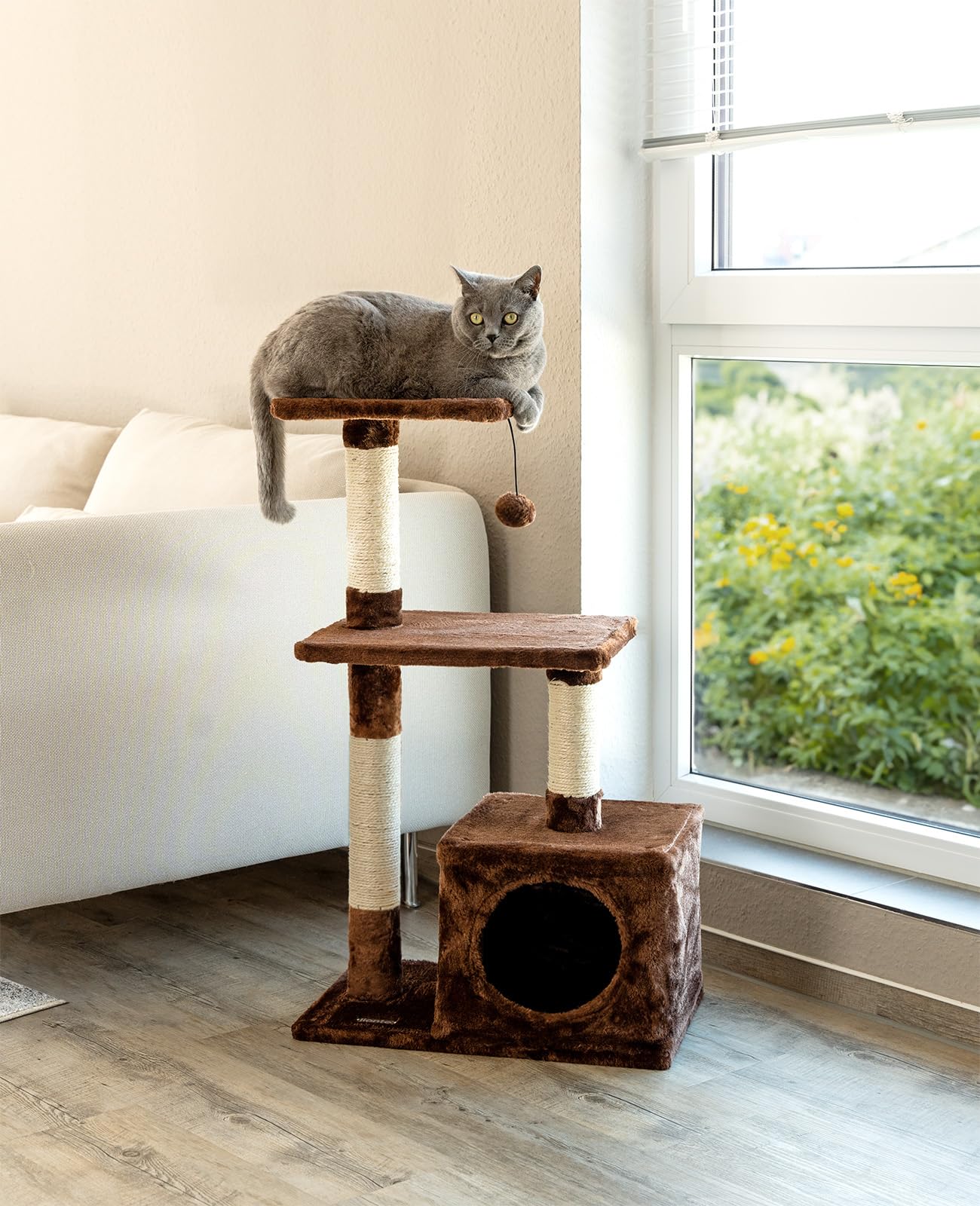 lionto Tiragraffi per Gatto Albero Tiragraffi Gatto Gioco Giocattolo Gatti Altezza 85 cm, Marrone