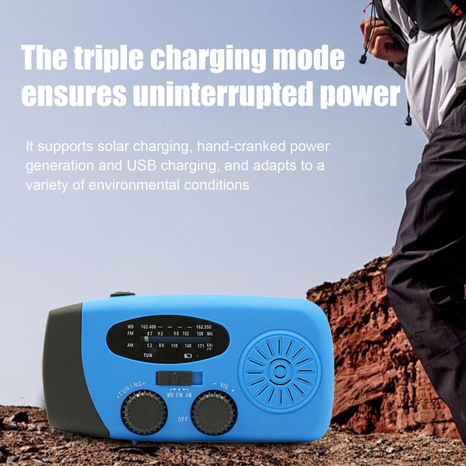 Radio Solar, manivela de Radio meteorológica,Radio portátil - Radio meteorológica, Radio Solar portátil, Linterna LED para Correr, Caminar, casa, Supervivencia, Camping