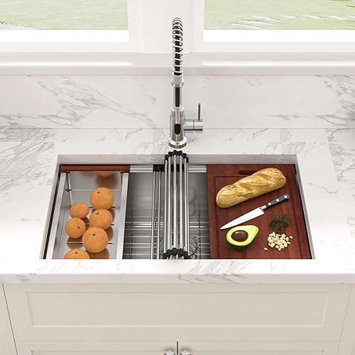 Miniatura 194 de Sarlai Fregadero de cocina de montaje inferior 21 x 19 pulgadas, repisa de fregadero de barra de montaje inferior, estación de trabajo, cuenco Acero