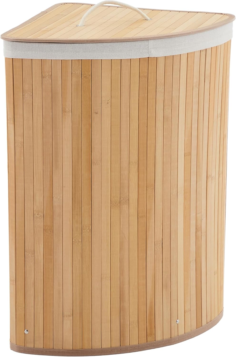 GarveeHome Corner Laundry Hamper with Lid, 15.3 Gal / 58 L Large Foldable Bamboo Laundry Basket with Washable Liner Bag, Wicker Clothes Hamper for Bedrooms Bathrooms Apartments, Natural