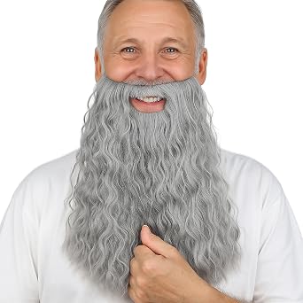 TWAYFEL Long Wavy Curly Big Fake Mustache Beard with Elastic Band for Wizard Costume, Old Man Cosplay, Halloween Party