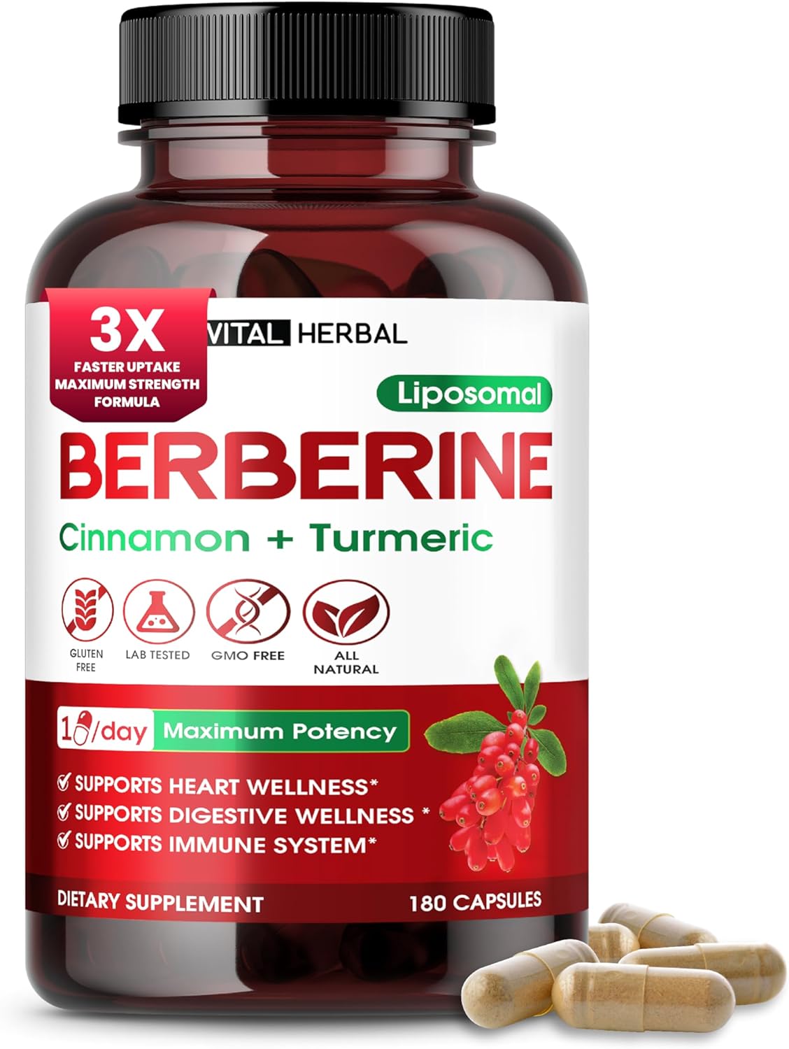 Liposomal Berberine with Cinnamon & Turmeric – Supports Digestion & Immune Health – 150 Capsules – Made in The USA
