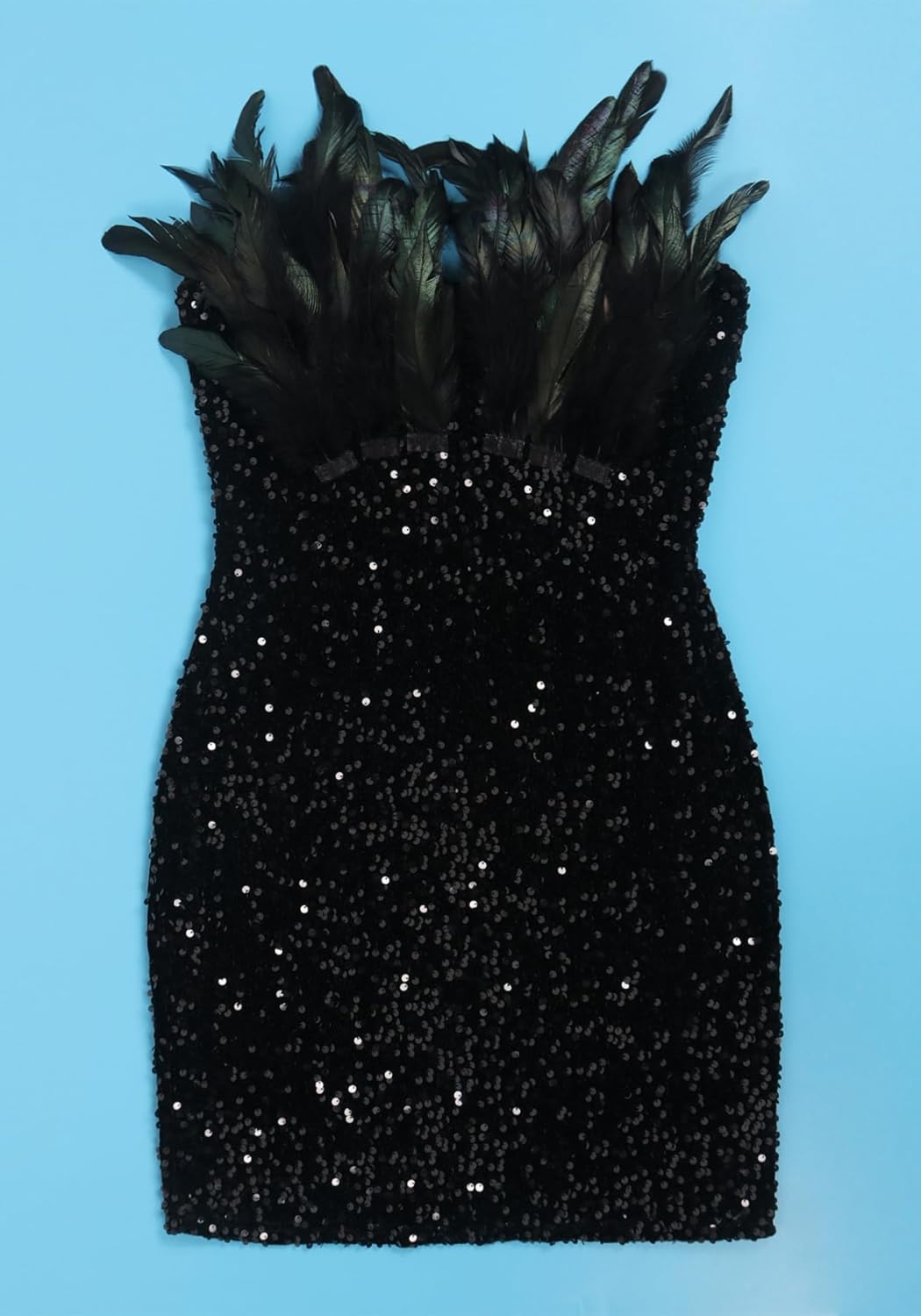 Geulis Women's Sexy Sequin Wedding Guest Dresses Feather Sparkly Glitter Strapless Bodycon Dress Party Club Mini Dress - Image 5