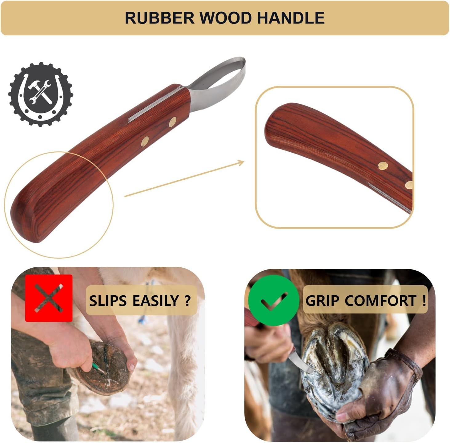 KUIDAMOS Hoof Knive Razor,Farrier Hoof Loop Knife Farrier Supplies Stainless Steel Blade Rubber with Wood Handle Cattle Horse Hoof Cutter for Farrier Tool : Pet Supplies
