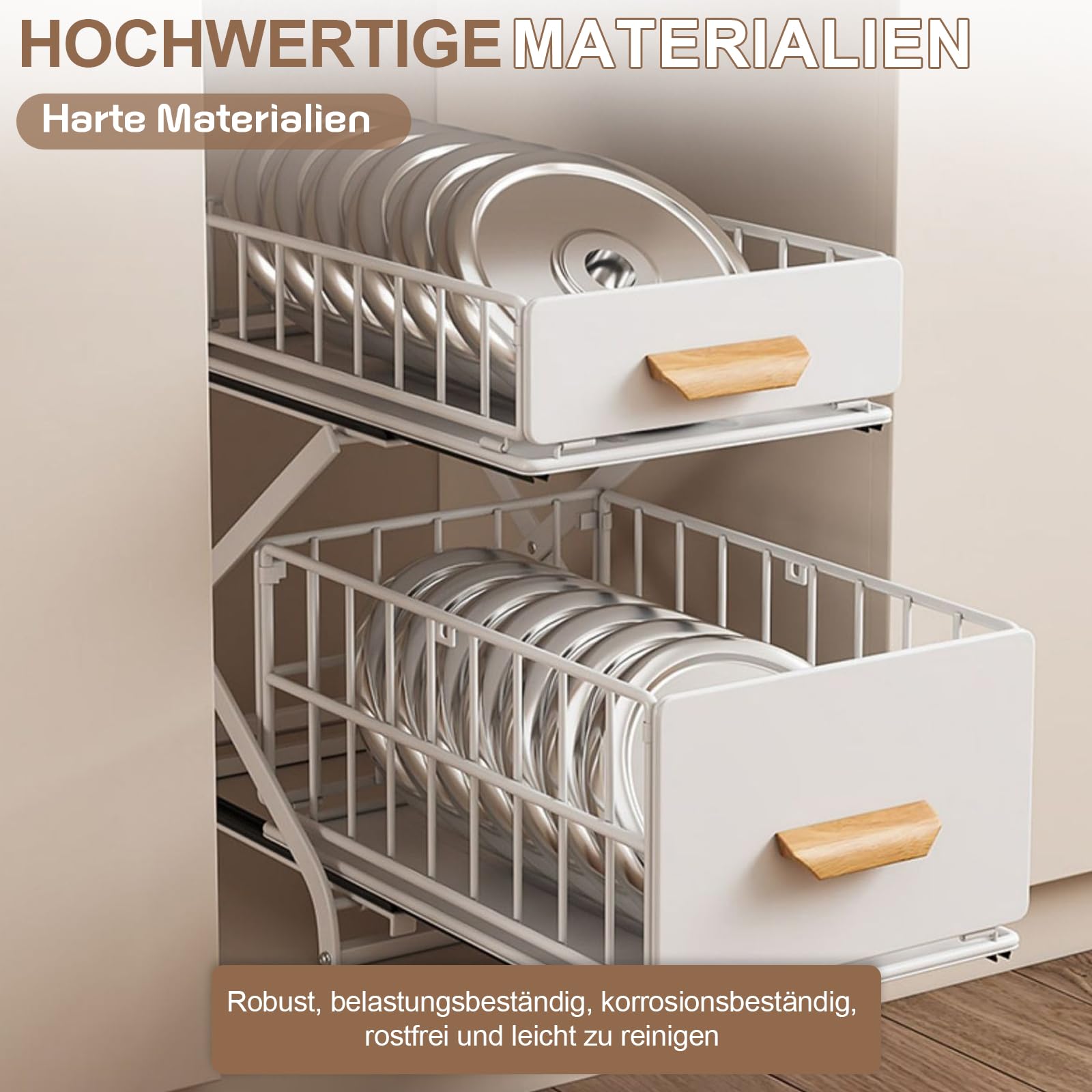 2 Etagen Gewürzaufbewahrung, Schubladen unter dem Waschbecken, Weiß | Metall Gewürzregal, Anhebbares Schrank Organizer küche, Putzmittel Organizer, Höhenverstellbar, 40 * 26 * 43CM,1 Stück