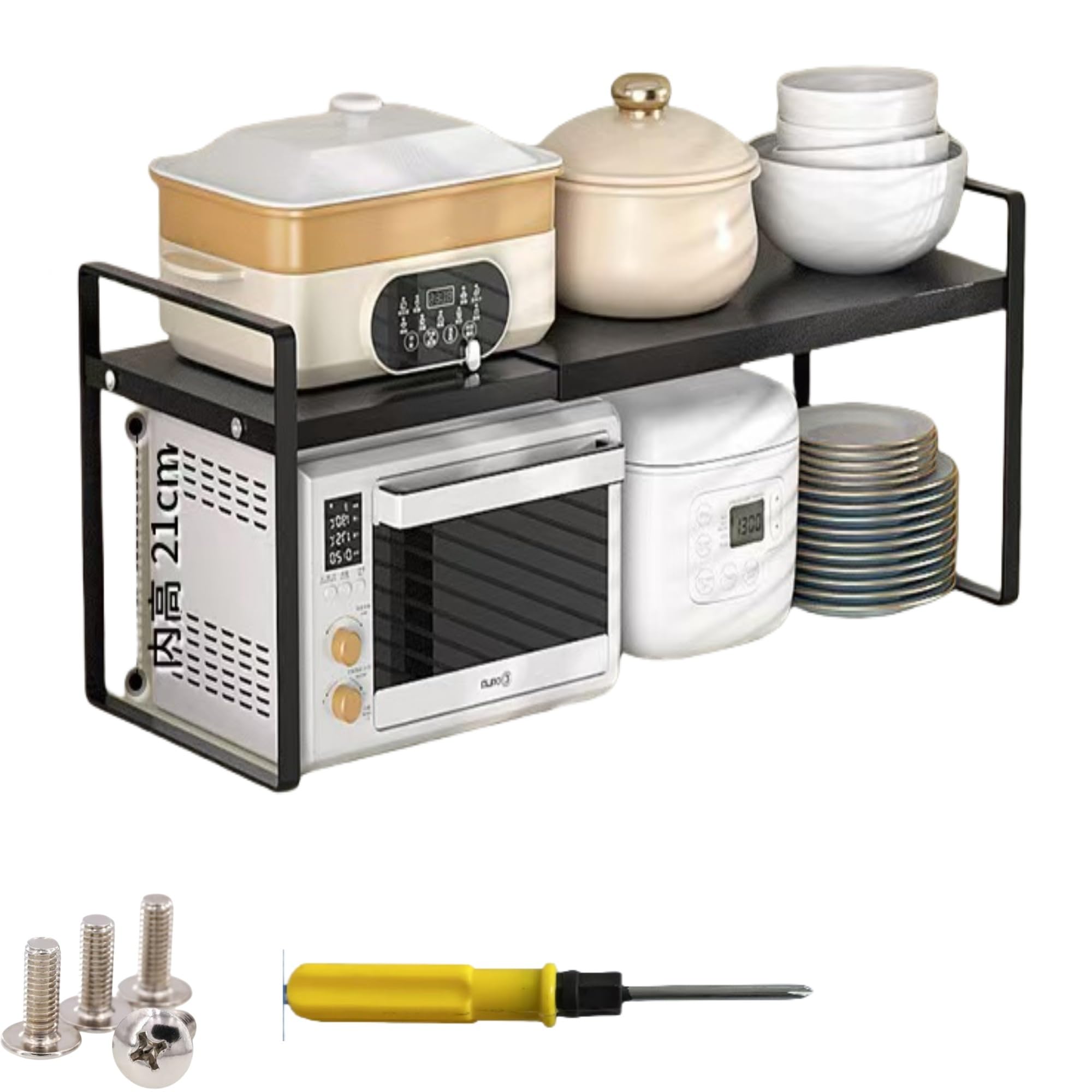 Organisateur d'étagère extensible noir 35-65cm en métal pour rangement de cuisine