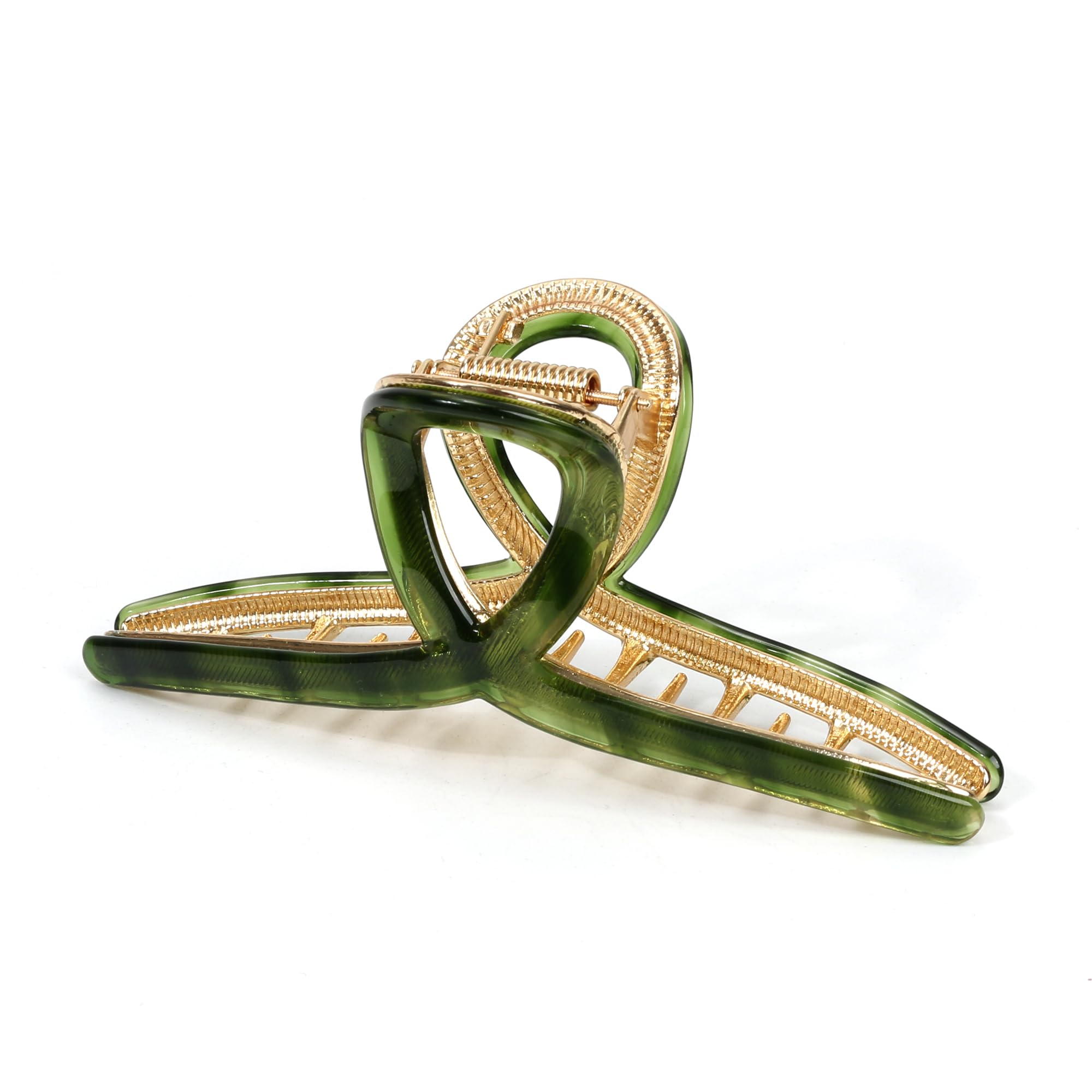 Big Hair Claw Clip Metal Claw Clips for Women Strong Hold Claw for Heavy Hair Green Acetate Claw Clips for Girls 4.5" Jaw Clamp Large Hair Accessories