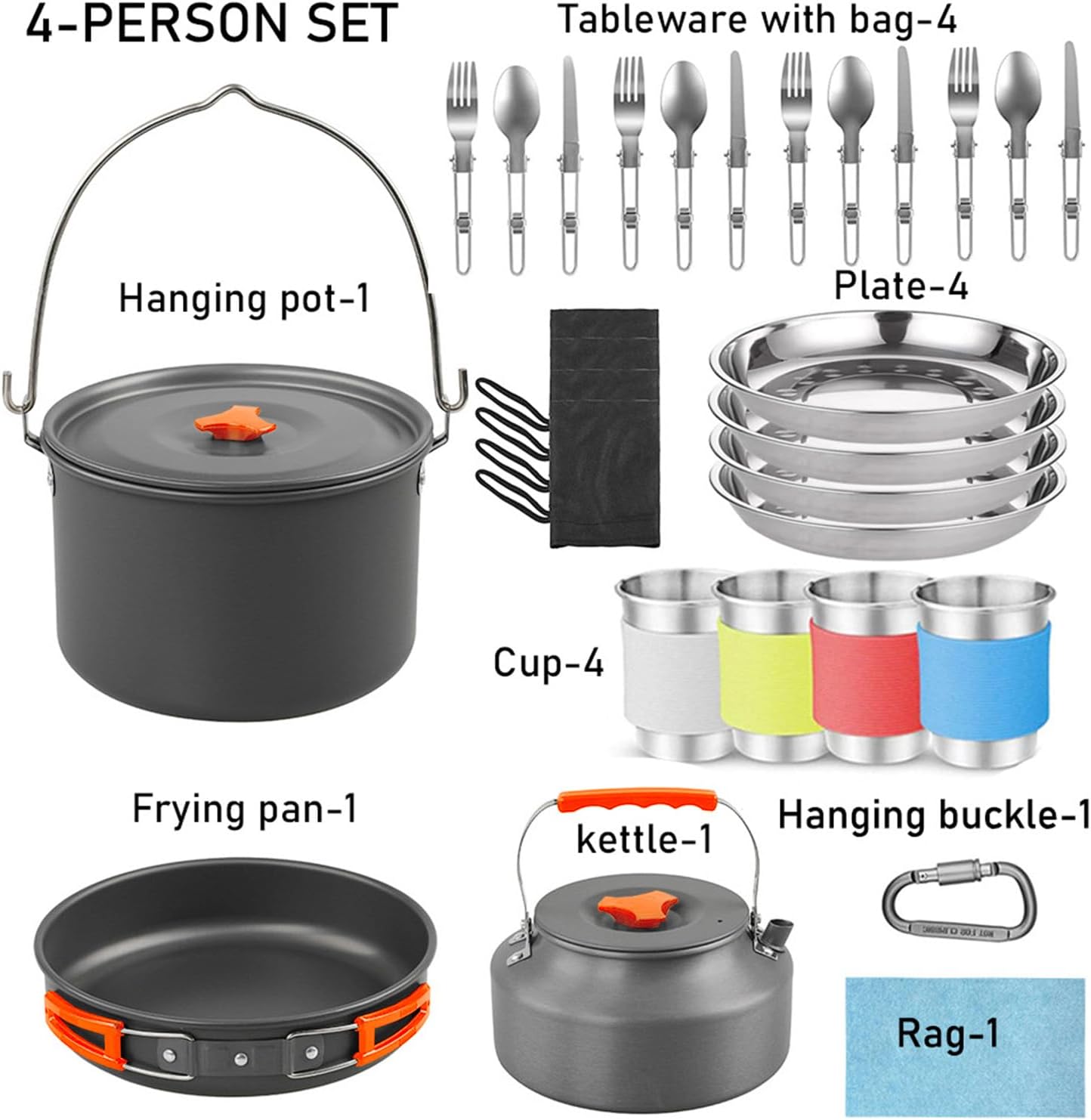 34PCS Camping Cookware Set Camping Utensils Cooking Set Outdoor Cooking Pot with Nonstick Coating Foldable Handle for Hiking Backpacking Picnic 4-6 Person