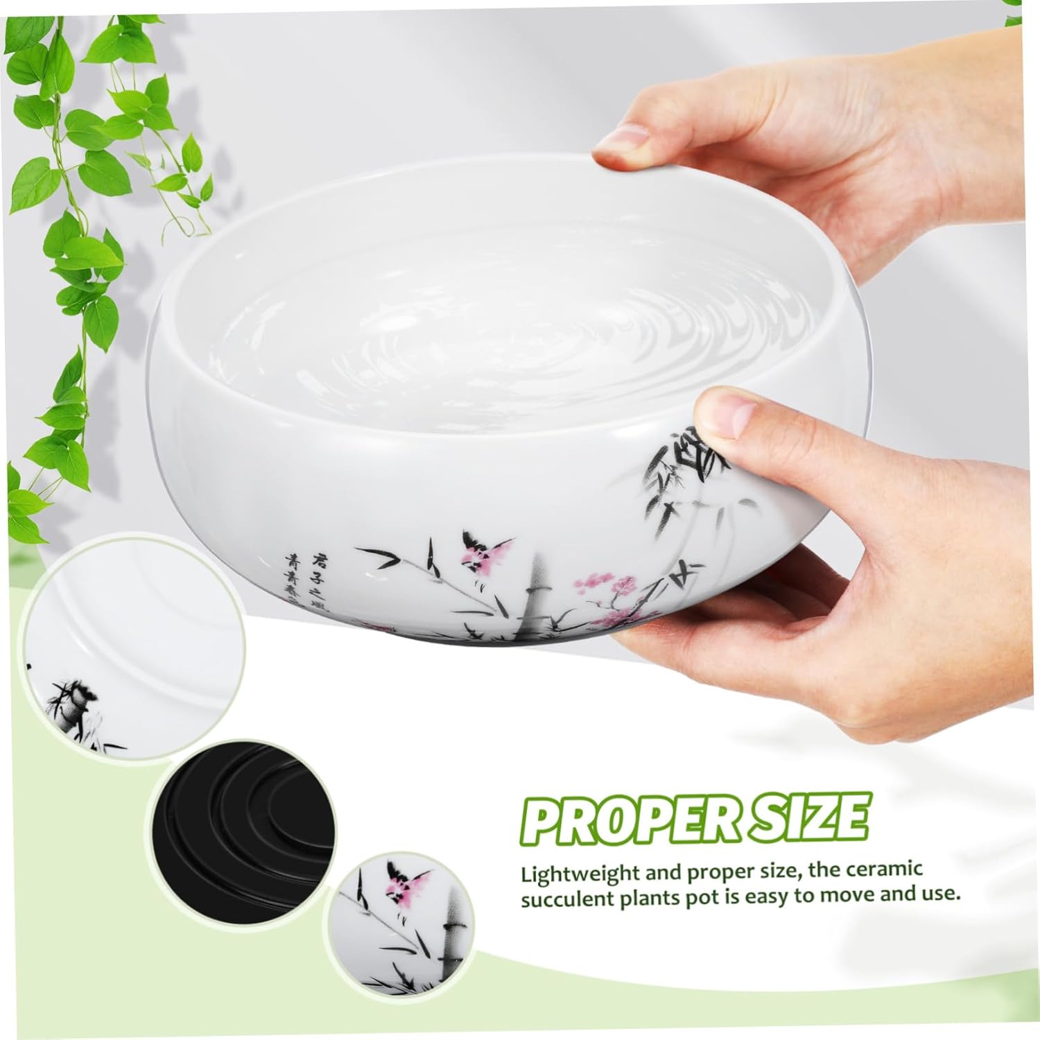 DOITOOL Hydroponic Ceramic Planter Pot with Plastic Base 6.88 Inch Round Porcelain Flower Pot for Succulents Indoor Outdoor Garden Decoration