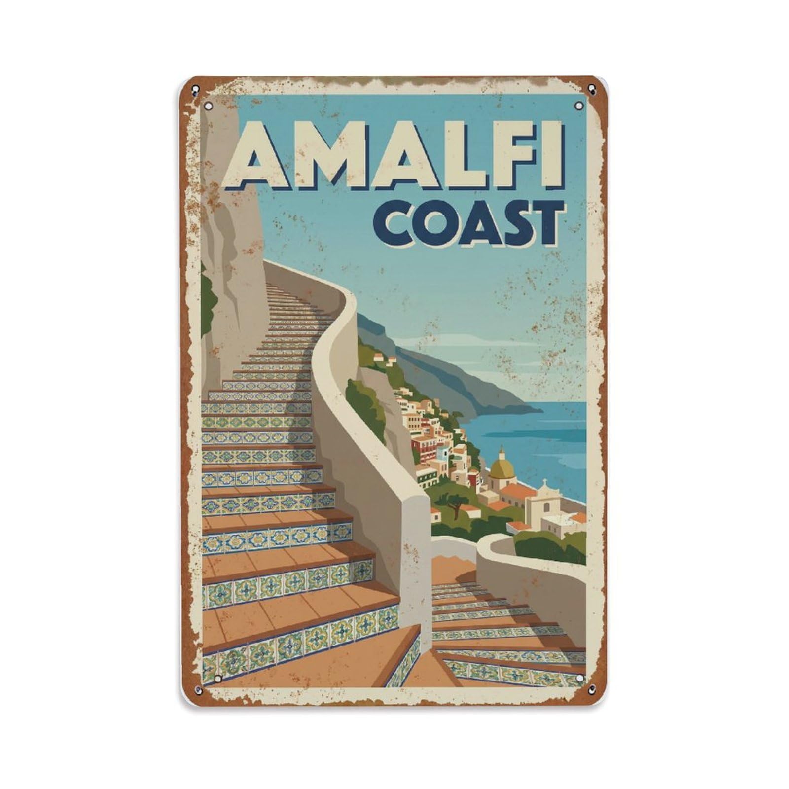 Fqnyr Style Vintage Travel Stairway Italy Ceramic Metal Tin Sign Plaque Wall Decor For Cafe, Club Bar, Office, Home Garden Metal Poster 8X12inch