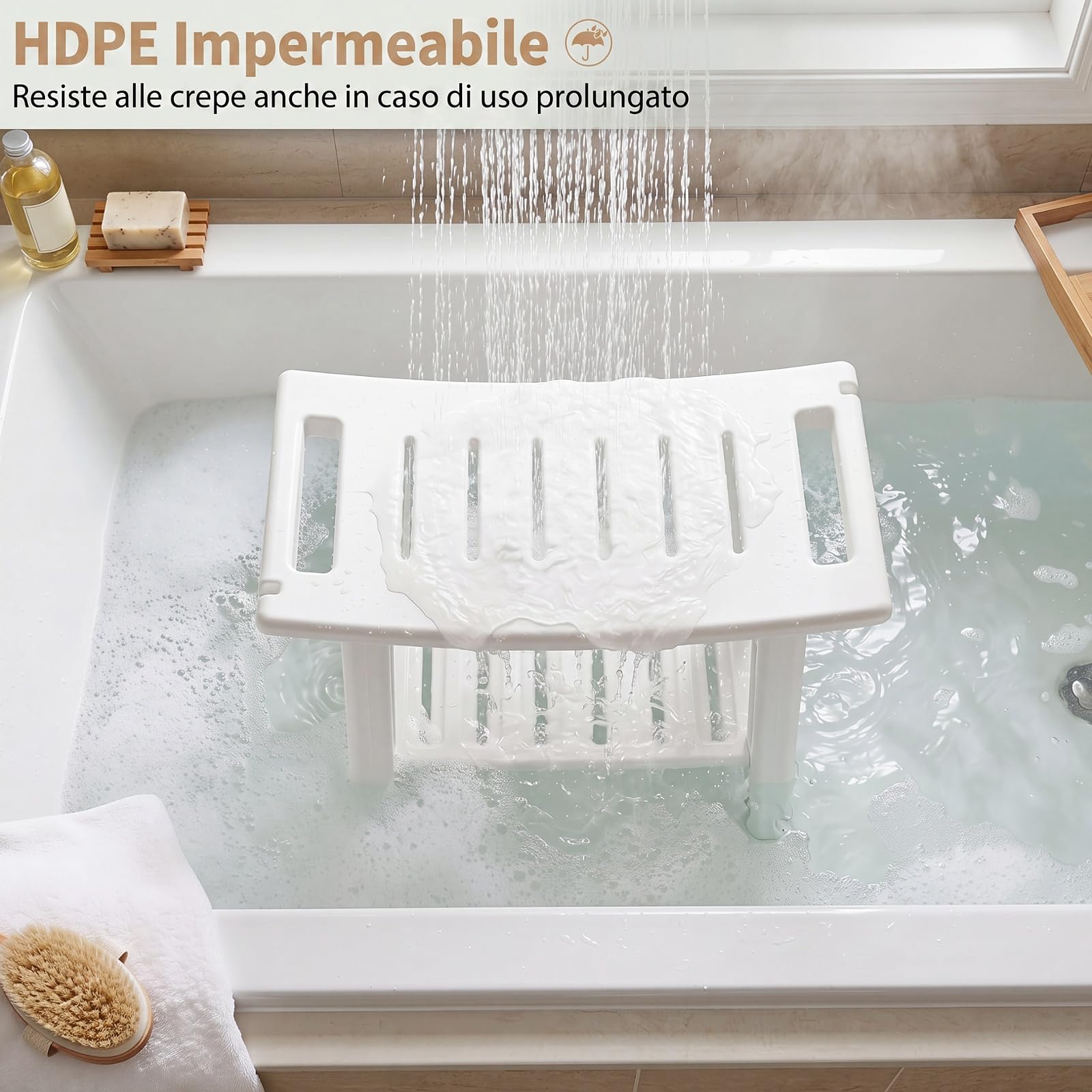 COSTWAY Sgabello da Doccia in HDPE, Portata 150 kg, 55,5 x 31,5 x 45 cm