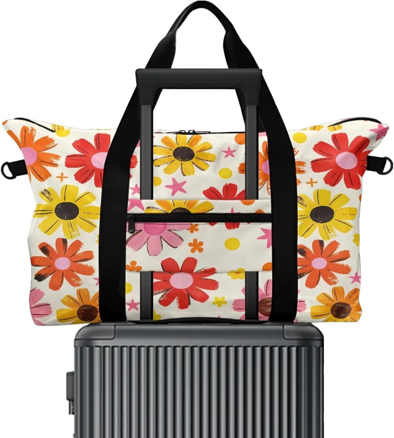 Daisy Flower Duffle Bags for Traveling Toile Floral Lightweight Foldable Weekender Carry On for Women French Rural Style Large Sports Tote Gym Bag