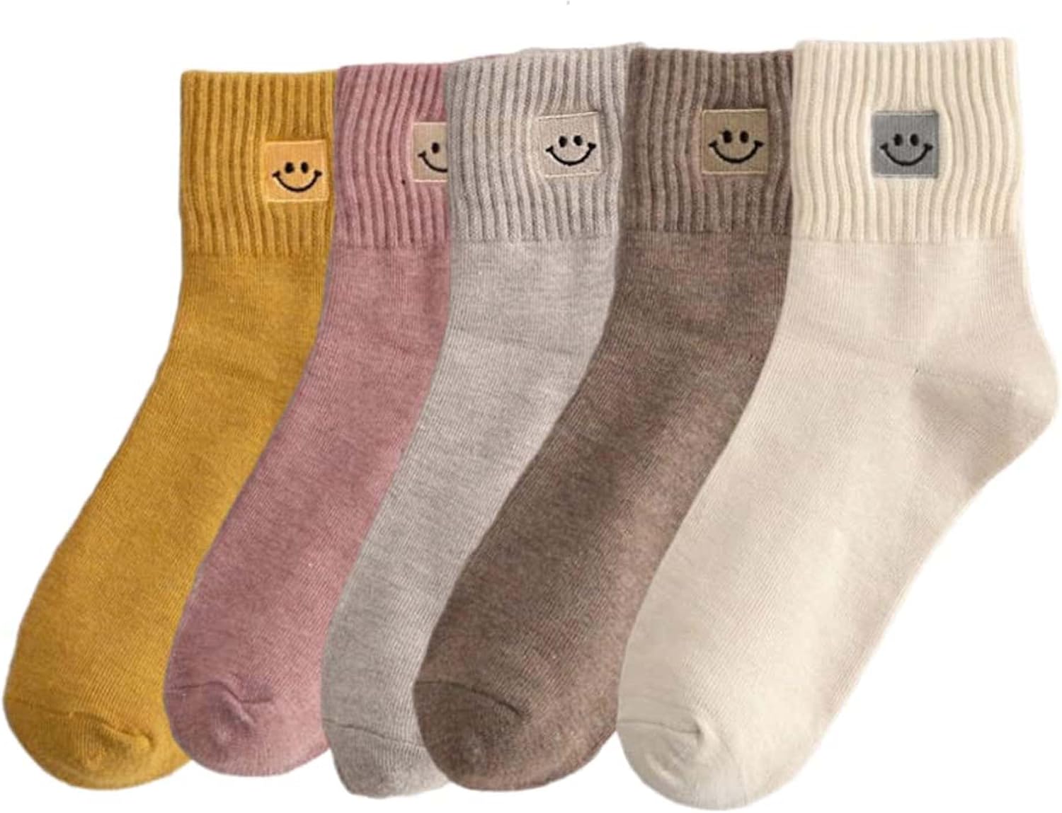 Cute Smile Face Socks,5 Pairs Funny Socks Fashion Cartoon Socks, Socks Funny Low Cut Socks For Women, Lady, Girls
