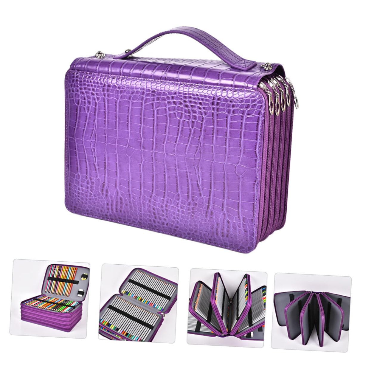 Étui à Crayons à Dessin Trousse à Fournitures de Bureau Grosse Capacité 252 Trous Organisateur PU Multifonctionnel pour Écolier Artiste