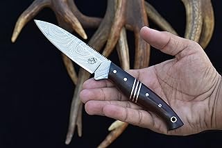 Knives Ranch Handmade Damascus PICARO HUNTER KNIFE with Stabilized Indian Rosewood and Nickle Silver Inserts - Fine Quality Snug Sheath (3197-IRW) - Knives Ranch