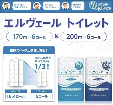 Daio Paper Elveile Toilet Tissue Single Coreless 668.6 ft 200 m 6 Rolls × 8 Packs