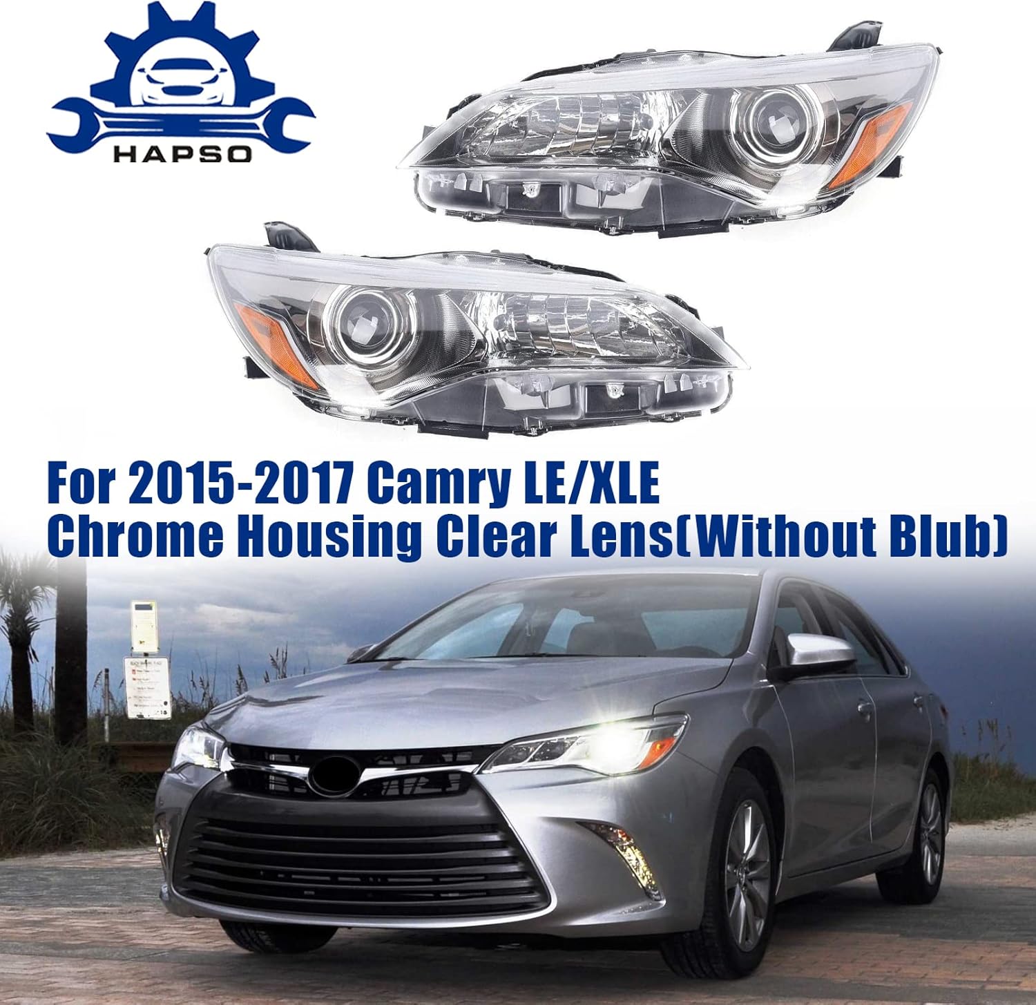 Front Headlights White Headlamp Assembly Fit for 2015-2017 for Toyota Camry LE XLE Pair Driver & Passenger Side Without Bulbs Chrome Housing Headlamps 8111006860/8115006860 TO2503222/TO2502222