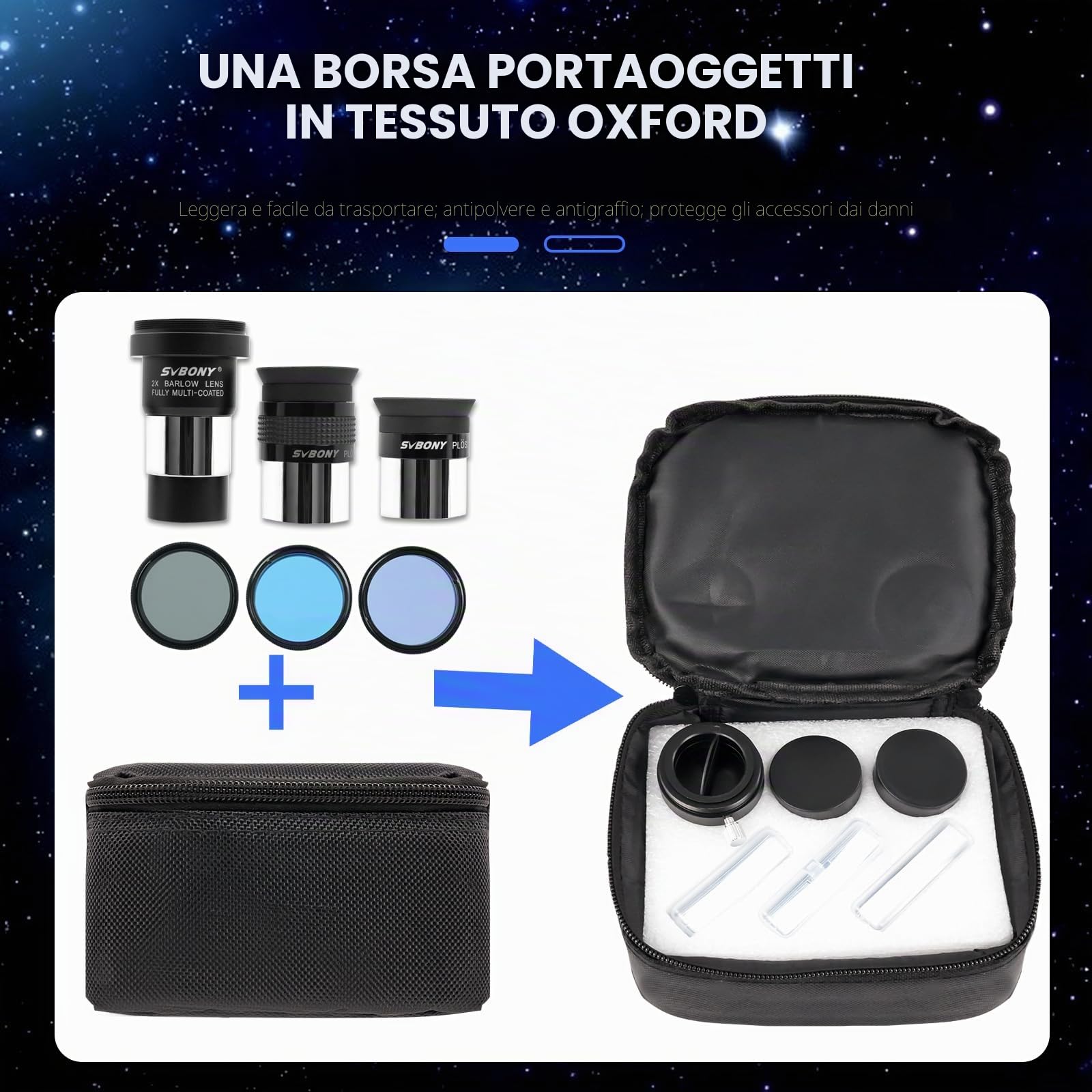 Svbony SV233 Oculare Telescopio Astronomico Kit, Oculare PLOSSL da 6 mm, 17 mm, 2 Lenti di Barlow, Filtro Lunare, Filtro ND4, Filtro Colorato 82A, con Borsa Portatile, per Pianeti Visivi Astronomici