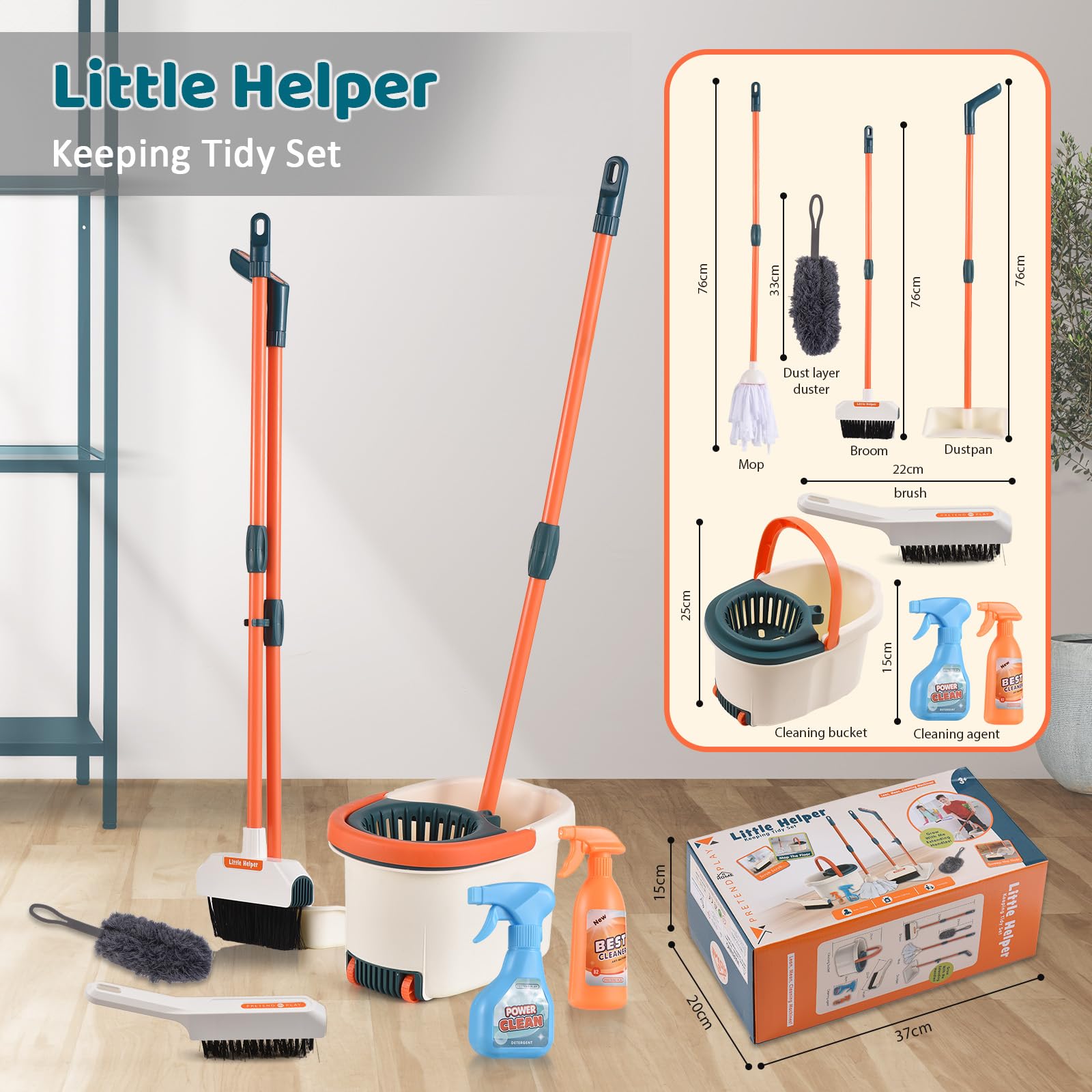 Juego De Limpieza Para Niños Con Aspiradora, Escoba, Fregona, Cubo Y Cepillos | Herramientas De Juguete De ABS | Tamaño Adaptado A Manos Pequeñas | A Partir De 3 Años