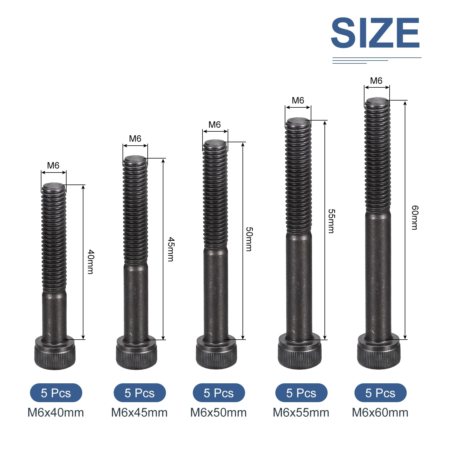 DTGN 25Pcs M6 Metric Screw Assortment, M6 Bolts Socket Head Screws - Image 2