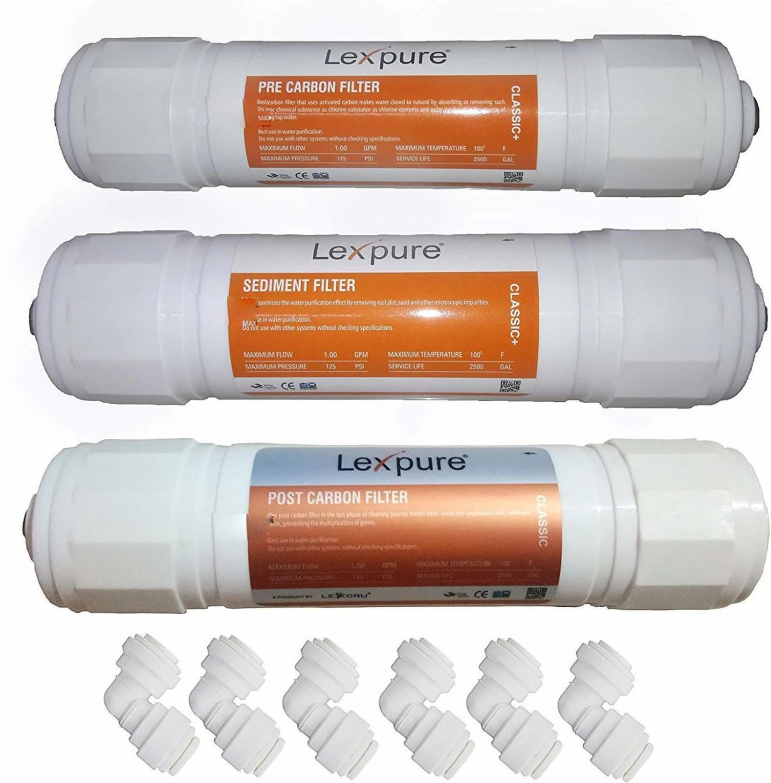 LX Sediment Filter + Carbon Filter + Post Carbon Classic Set with 6 Pcs Connectors for RO Water Purifier | 3 Stage Replacement Filter Combo-image-18