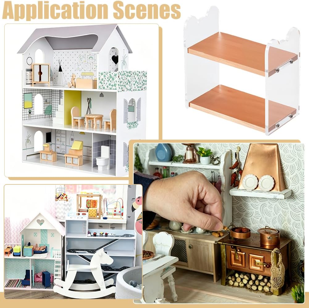 2Pcs Miniature Wood Bookshelf BulryWood Bookshelf Book Stand Furniture Decor Tiny Acrylic Wood Bookshelves Tabletop Storage Rack for Books Library School Office Desktop Decor image 5