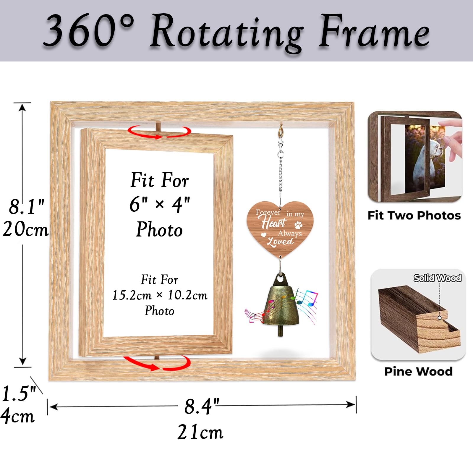 Glad Gua Pet Memorial Photo Frame, Wind Chimes, Wooden Heart Tag, Pet Paw Print Kit fot Dog & Cat - Image 3